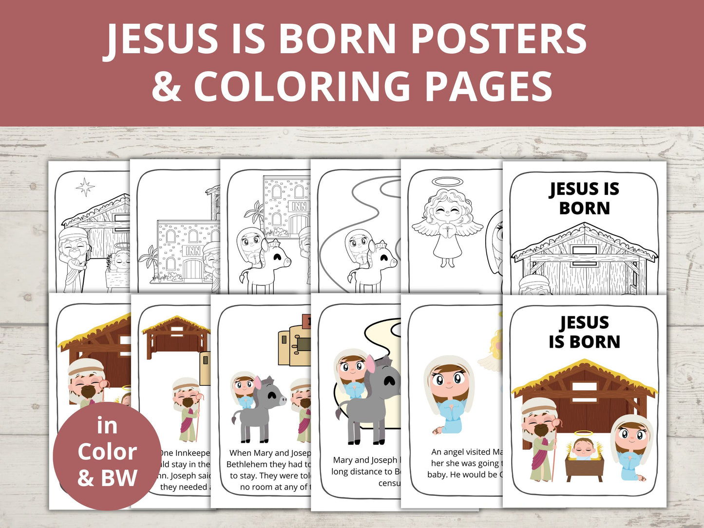 Jesus is Born Posters and Coloring Pages