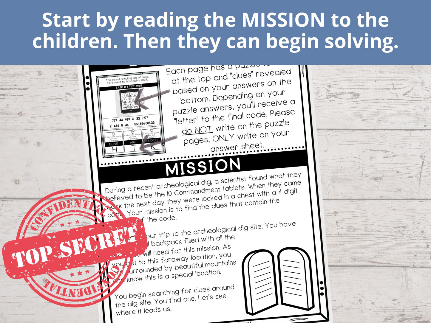 Ten Commandments Printable Escape Room for Kids - 9 puzzles