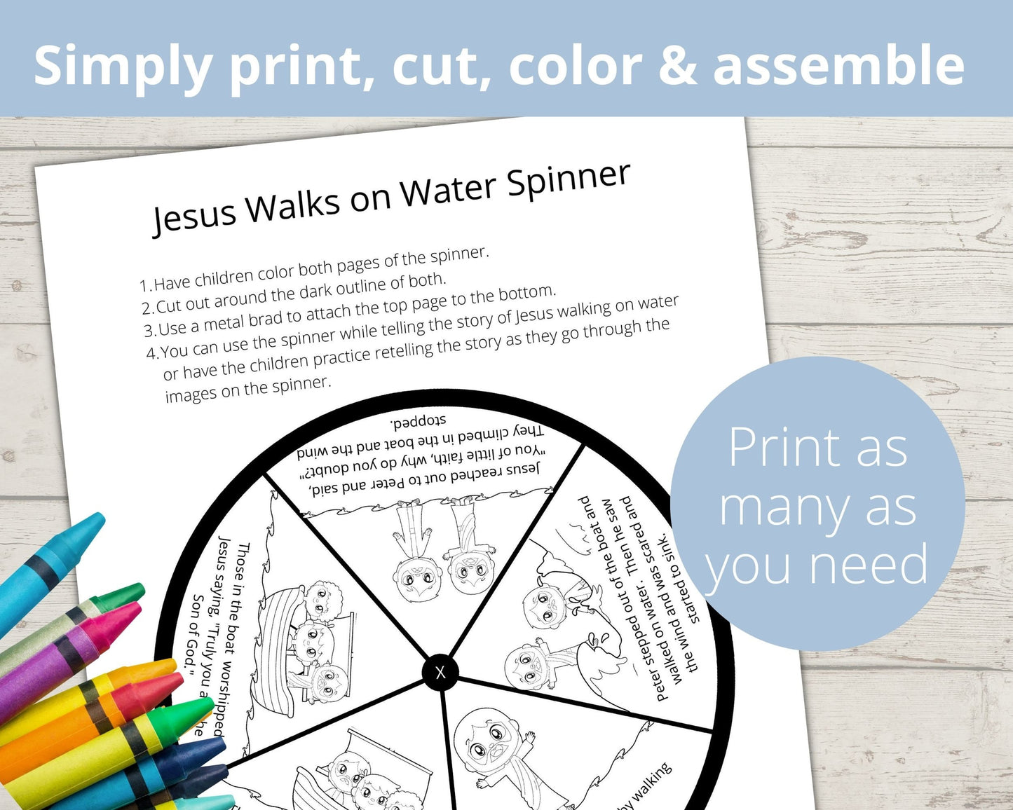 Jesus Walks on Water Printable Spinner
