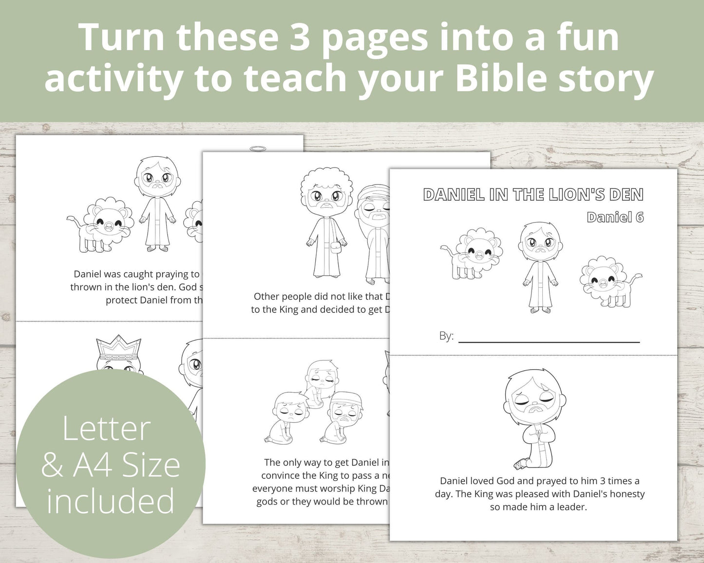 Daniel in the Lions Den Printable Half Page book