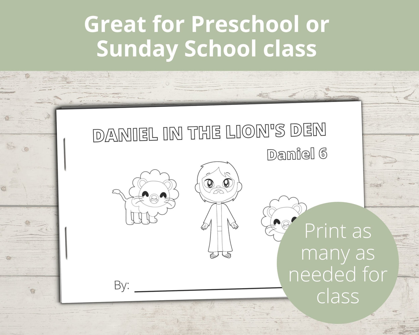 Daniel in the Lions Den Printable Half Page book