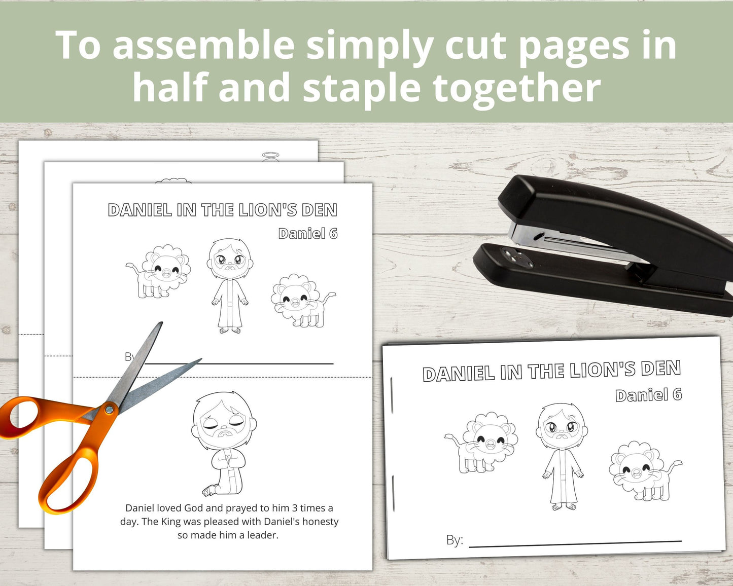 Daniel in the Lions Den Printable Half Page book