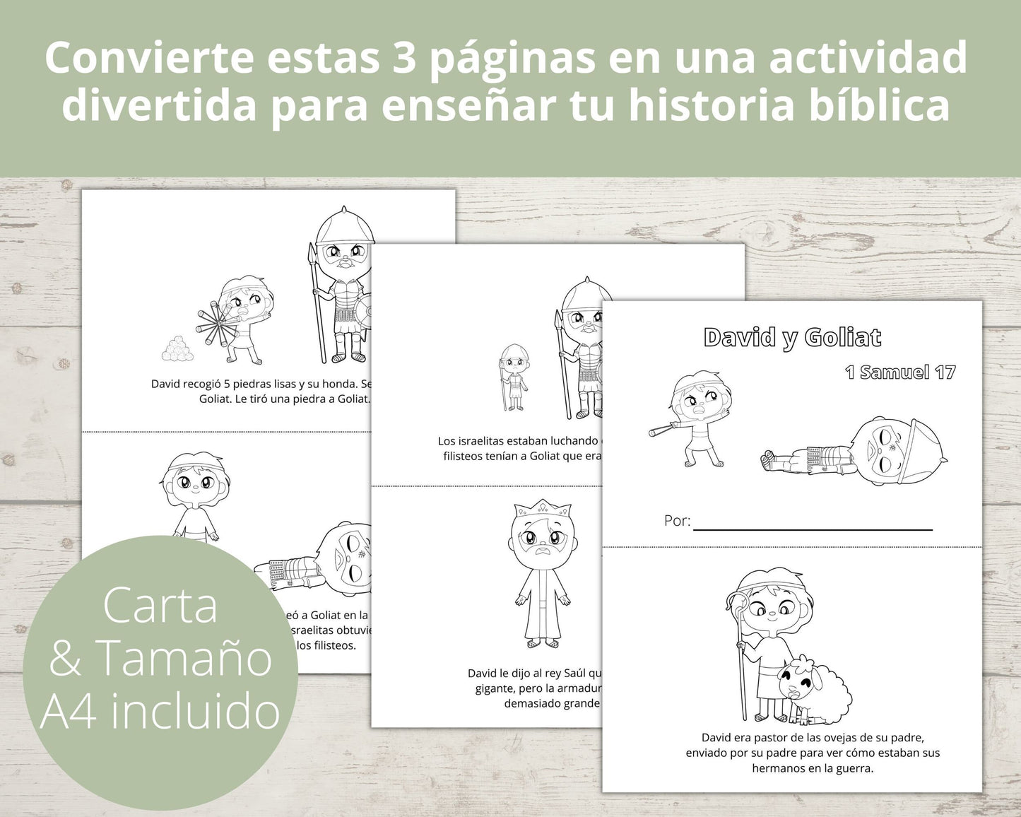 Spanish - David and Goliath Printable Half Page Book