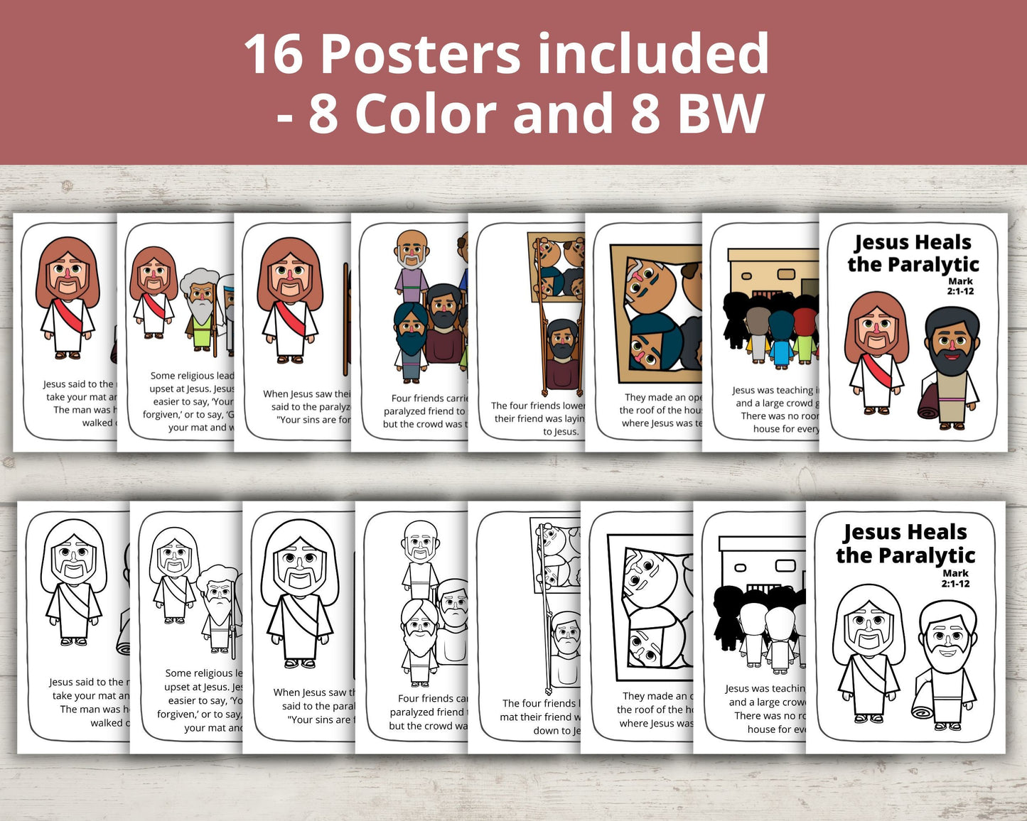 Jesus Heals a Paralyzed Man Printable Posters and Coloring Pages
