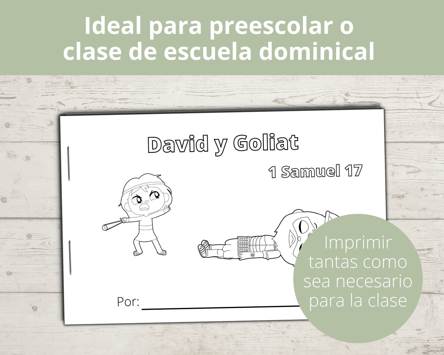 Spanish - David and Goliath Printable Half Page Book