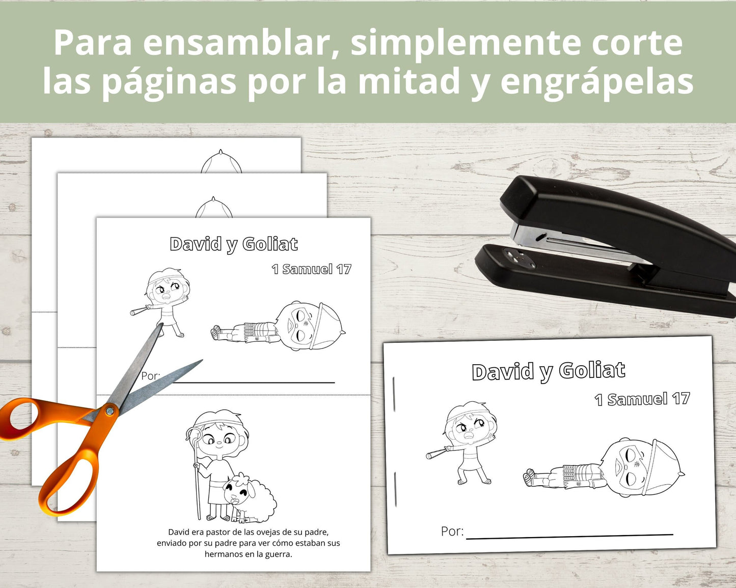 Spanish - David and Goliath Printable Half Page Book