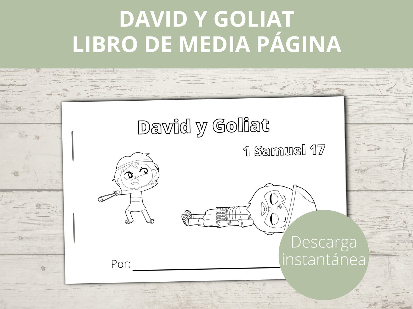 Spanish - David and Goliath Printable Half Page Book
