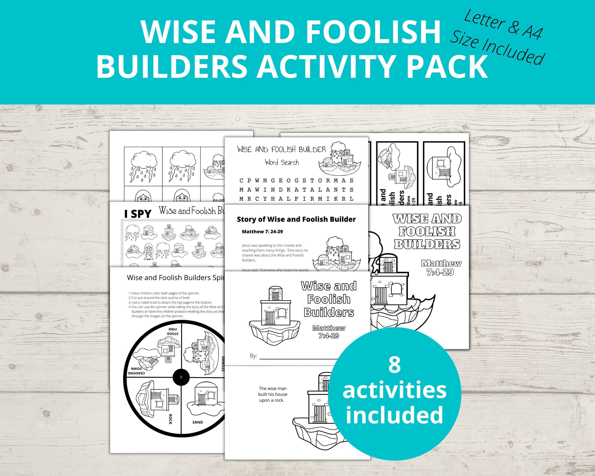 Wise and Foolish Builder Printable Activity Pack Stored Up Treasure