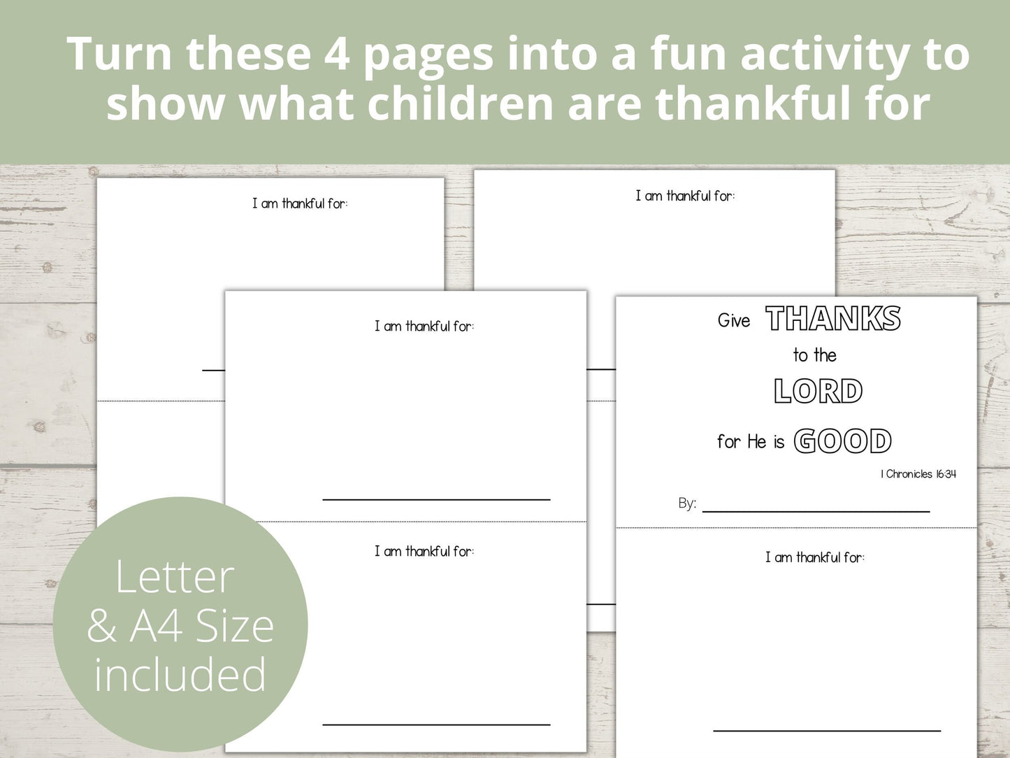 I am Thankful For Printable Half Page book