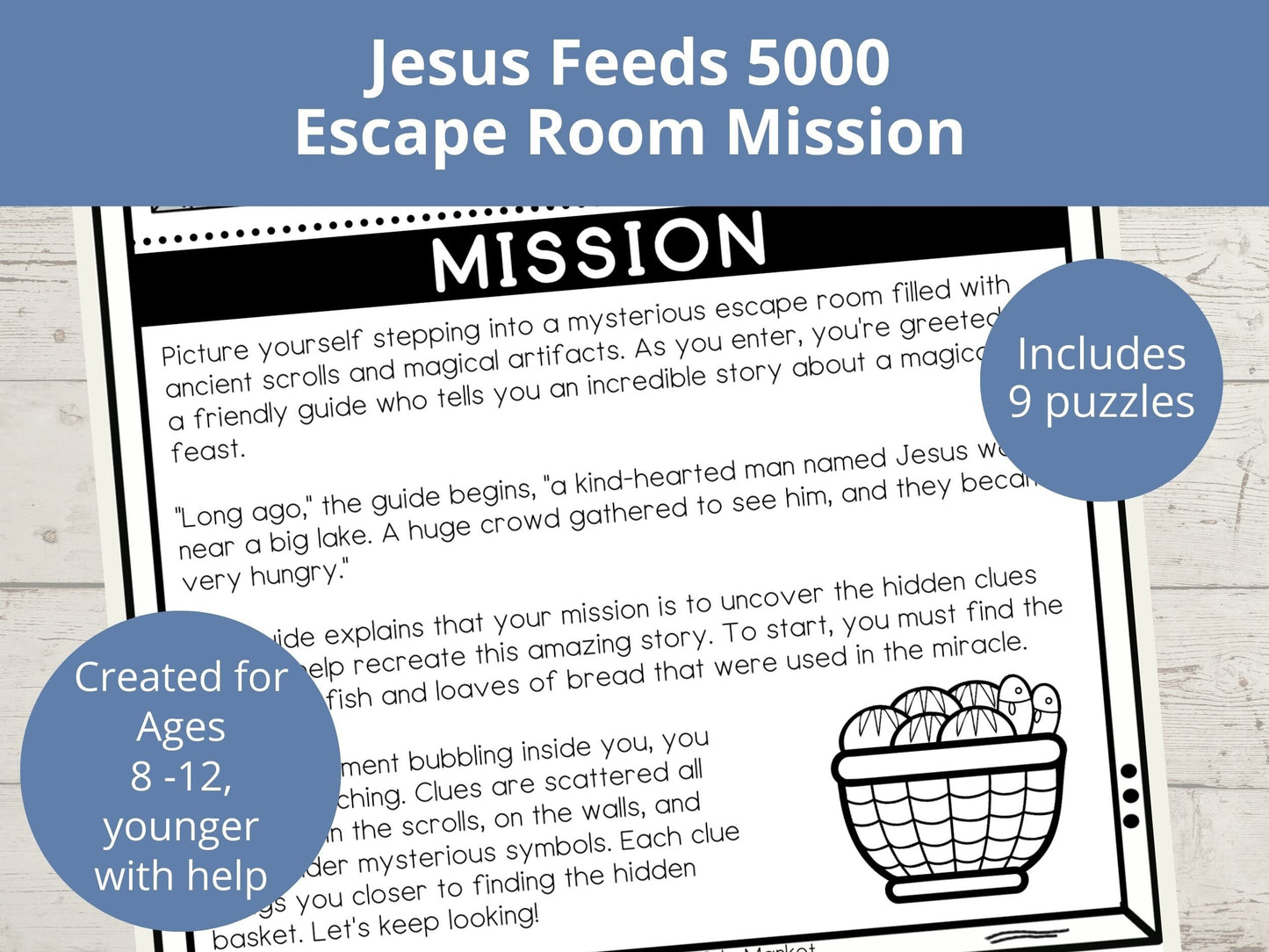 Jesus Feeds 5000 Printable Escape Room for Kids - 9 puzzles