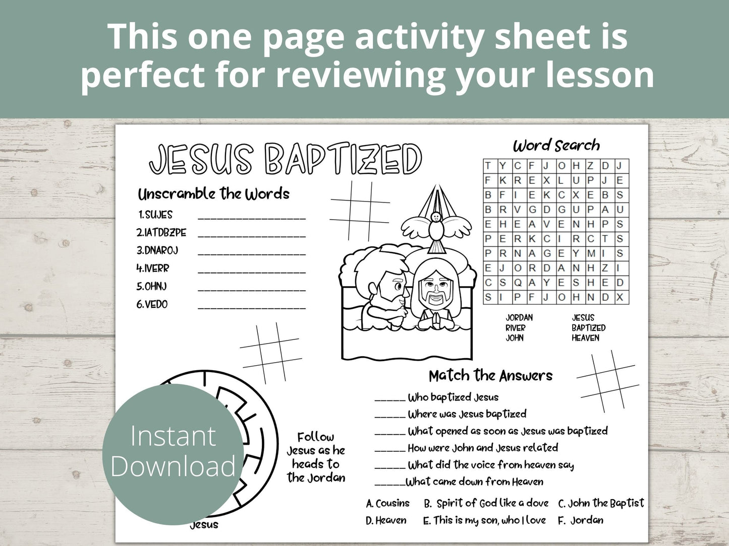 Jesus Being Baptized Printable Activity Page