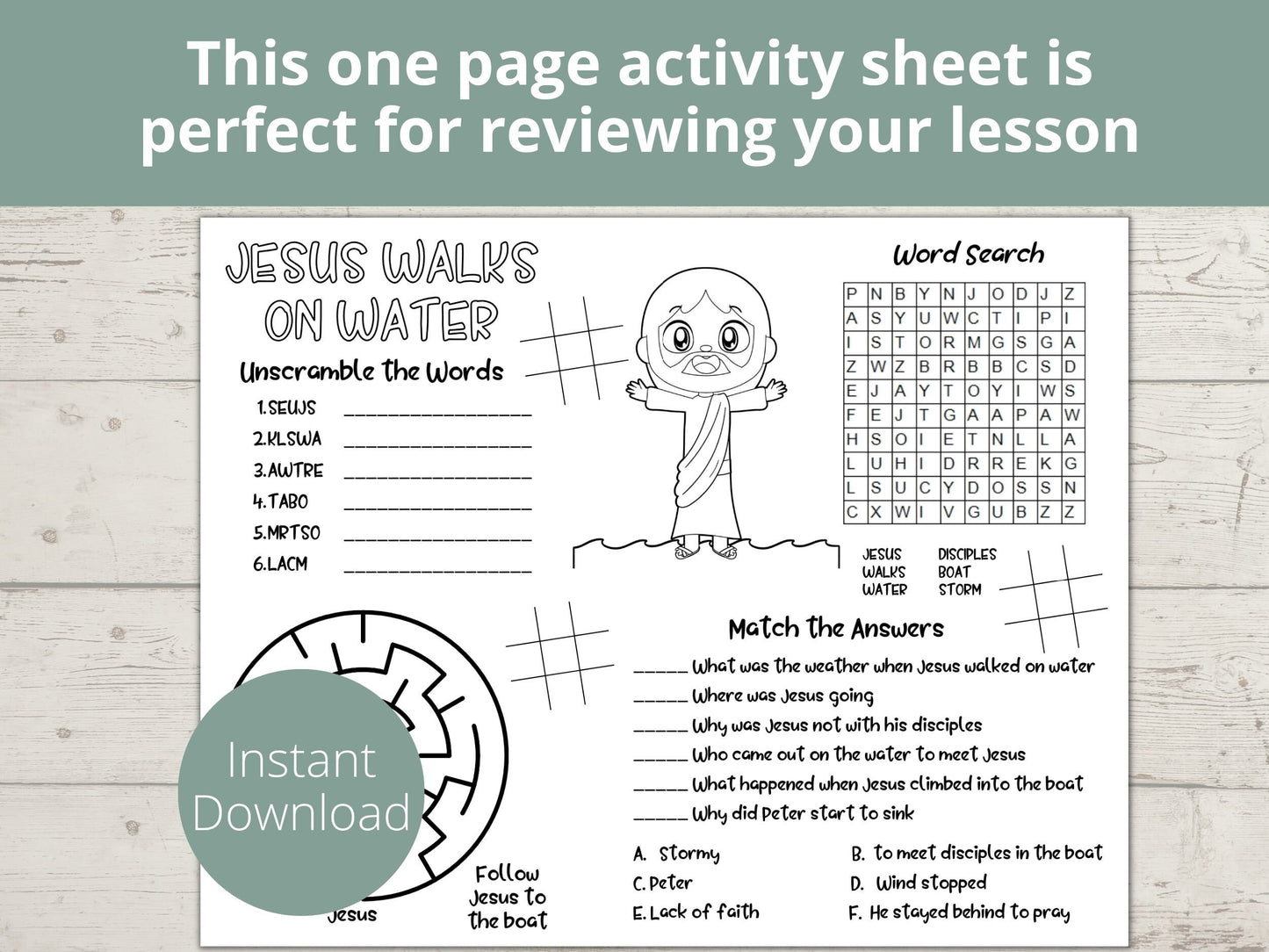 Jesus Walks on Water Printable Activity Page