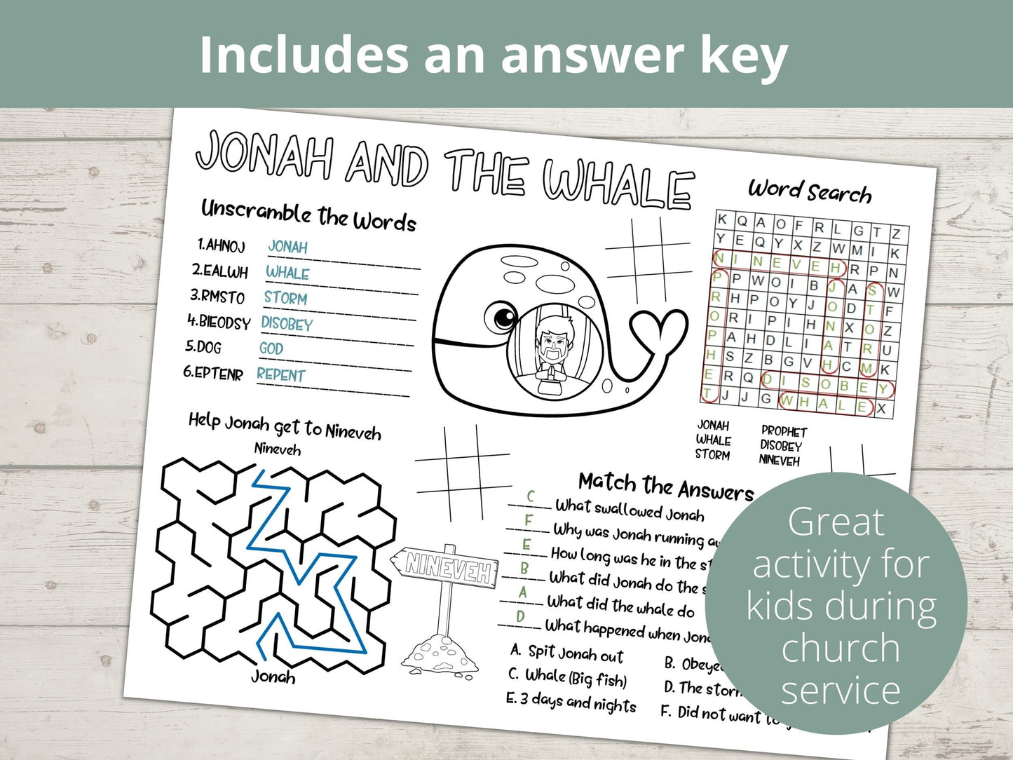 Jonah and the Whale Printable Activity Page