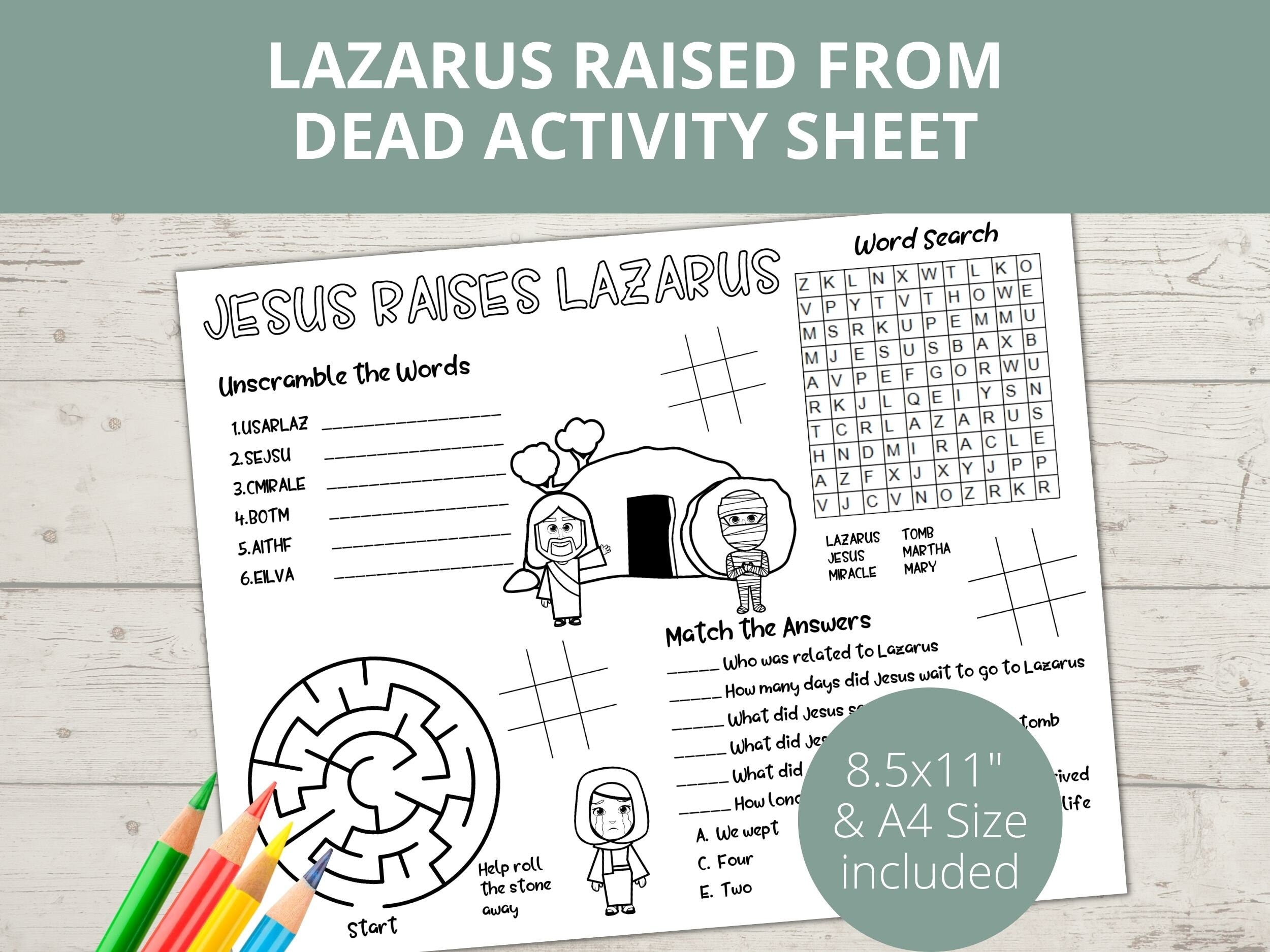 Printable Jesus Raises Lazarus Activity Sheets