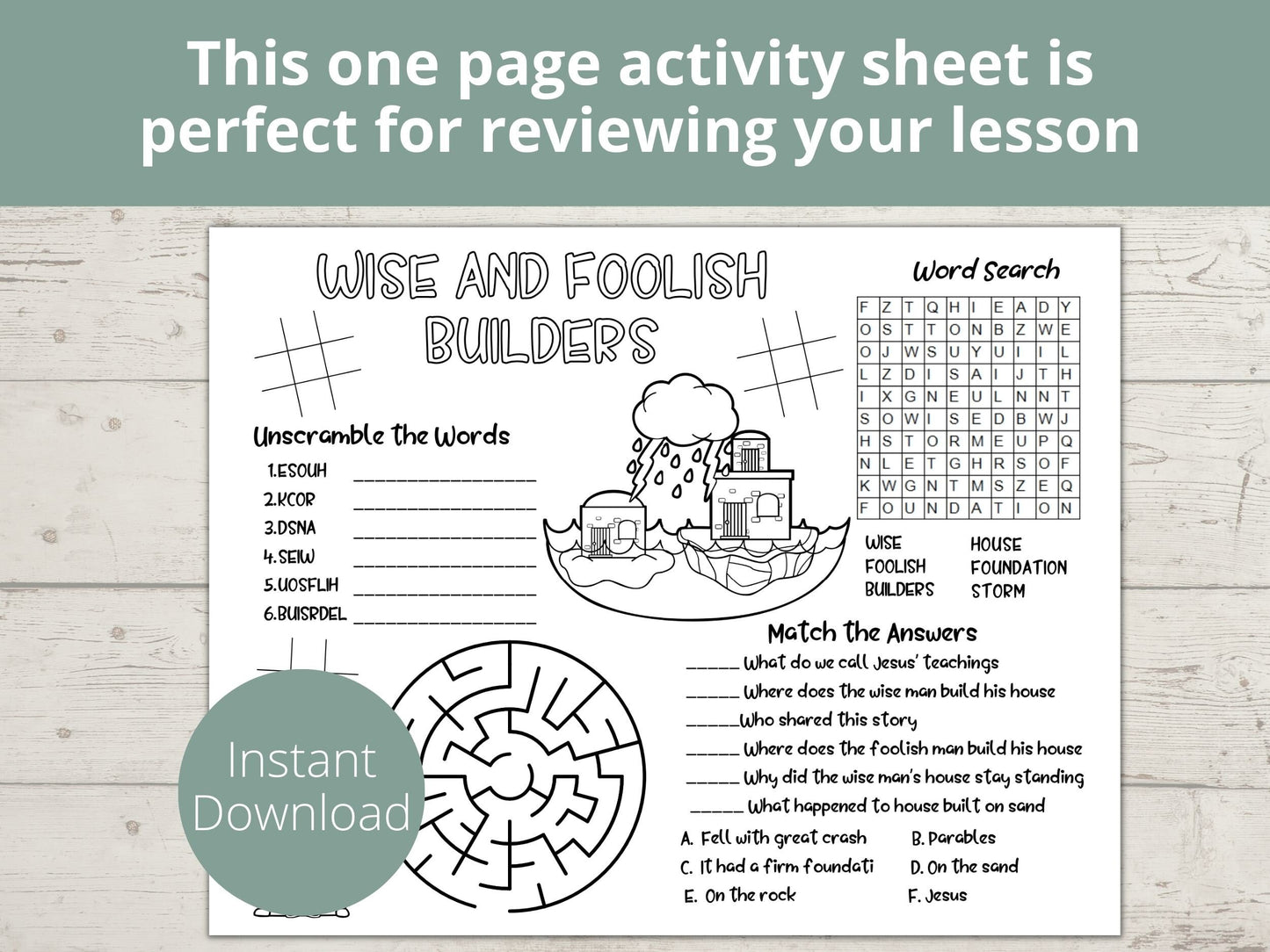 Wise and Foolish Builder Printable Activity Page