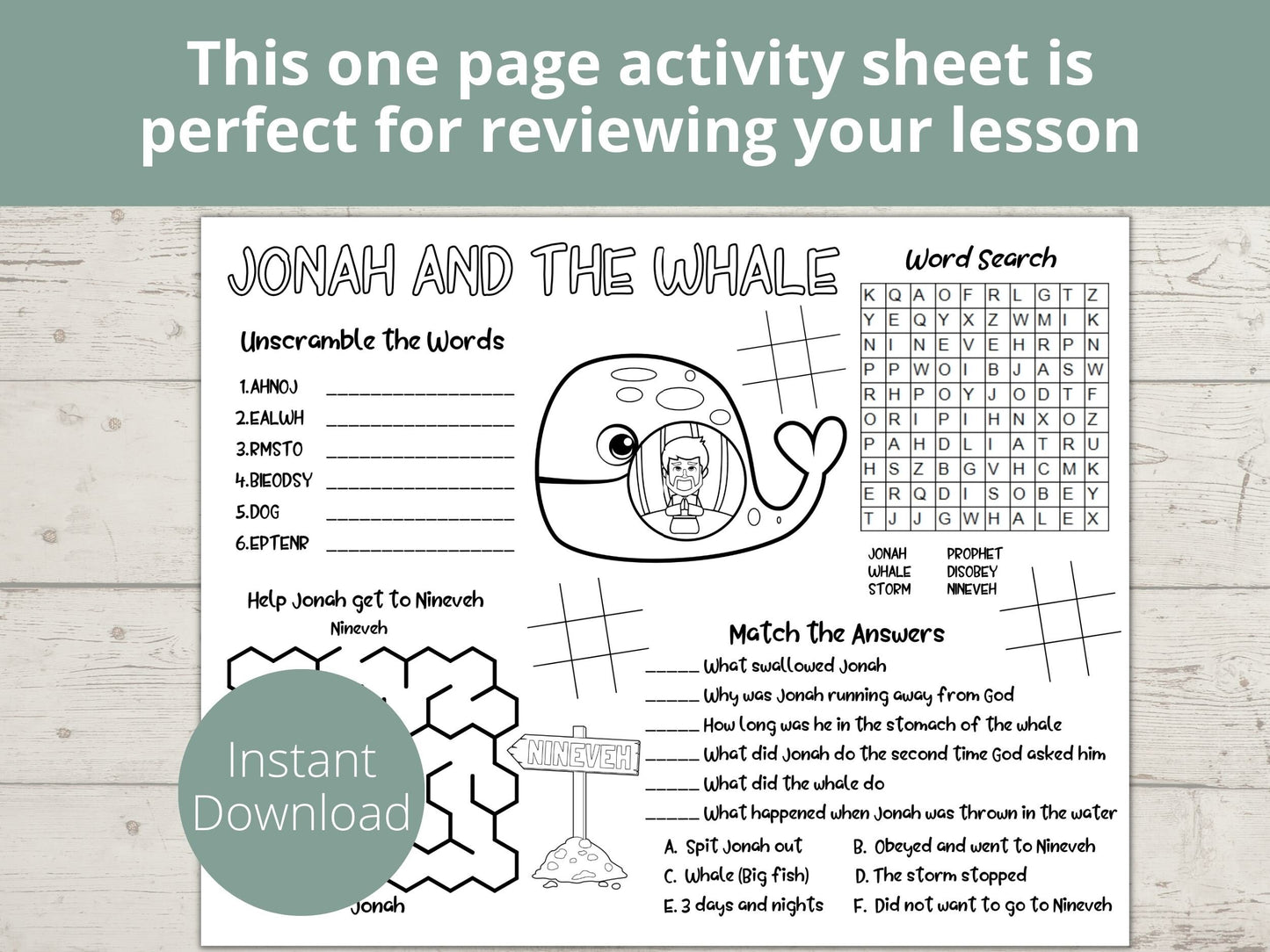 Jonah and the Whale Printable Activity Page