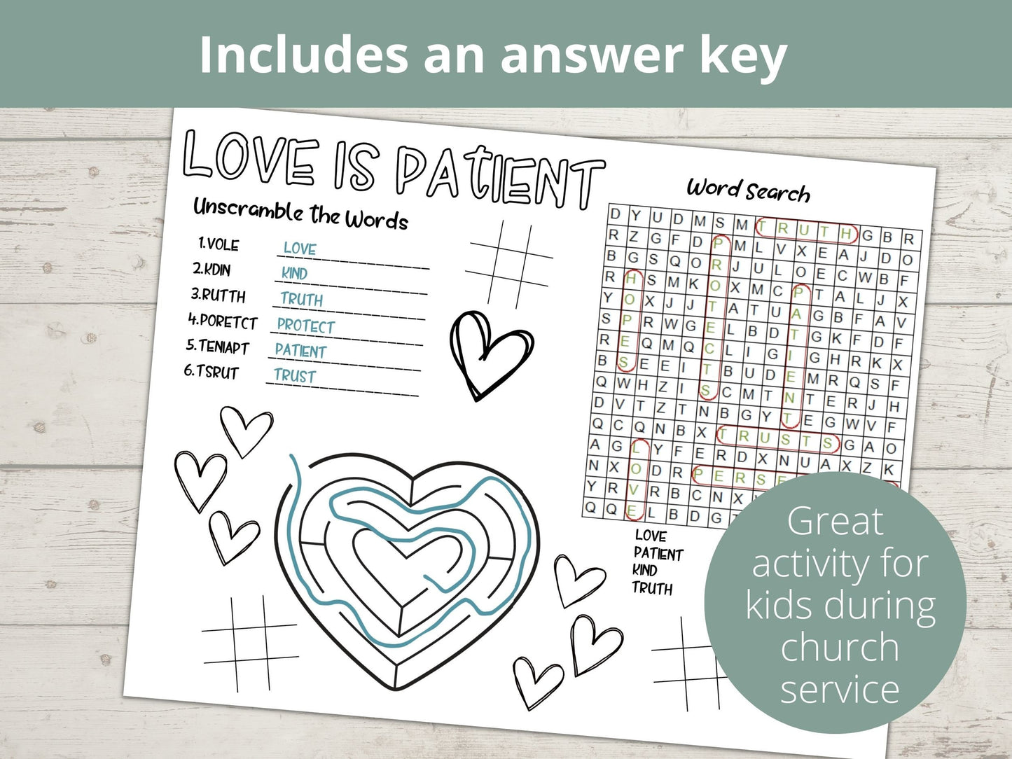 Love is Patient Love is Kind Printable Activity Page