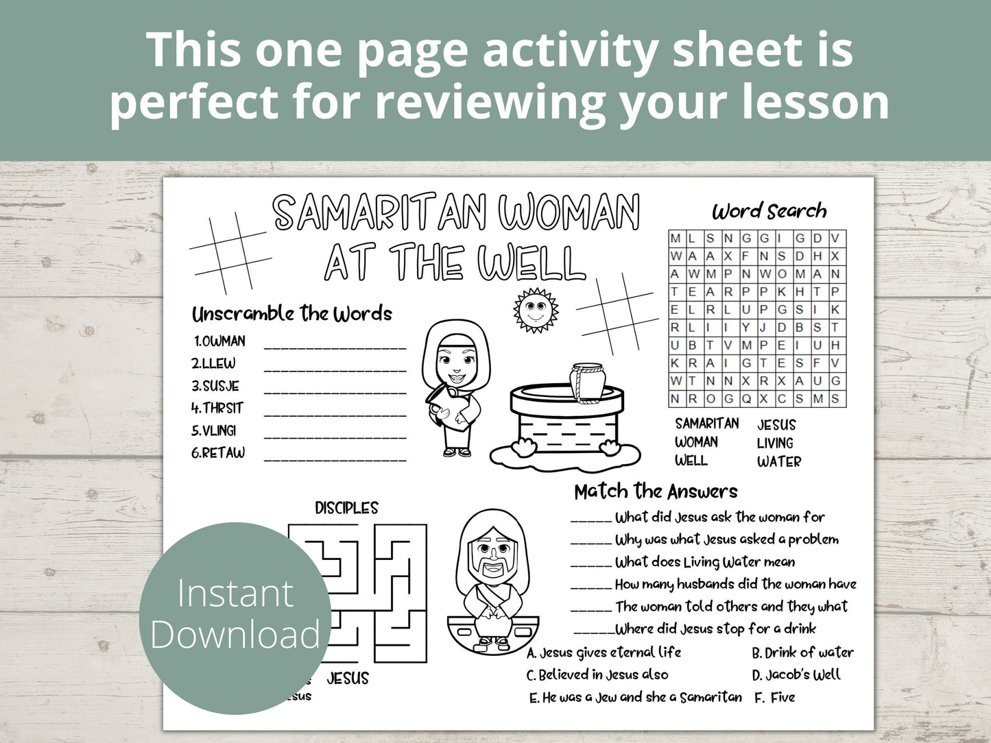 Samaritan Woman and the Well Printable Activity Page