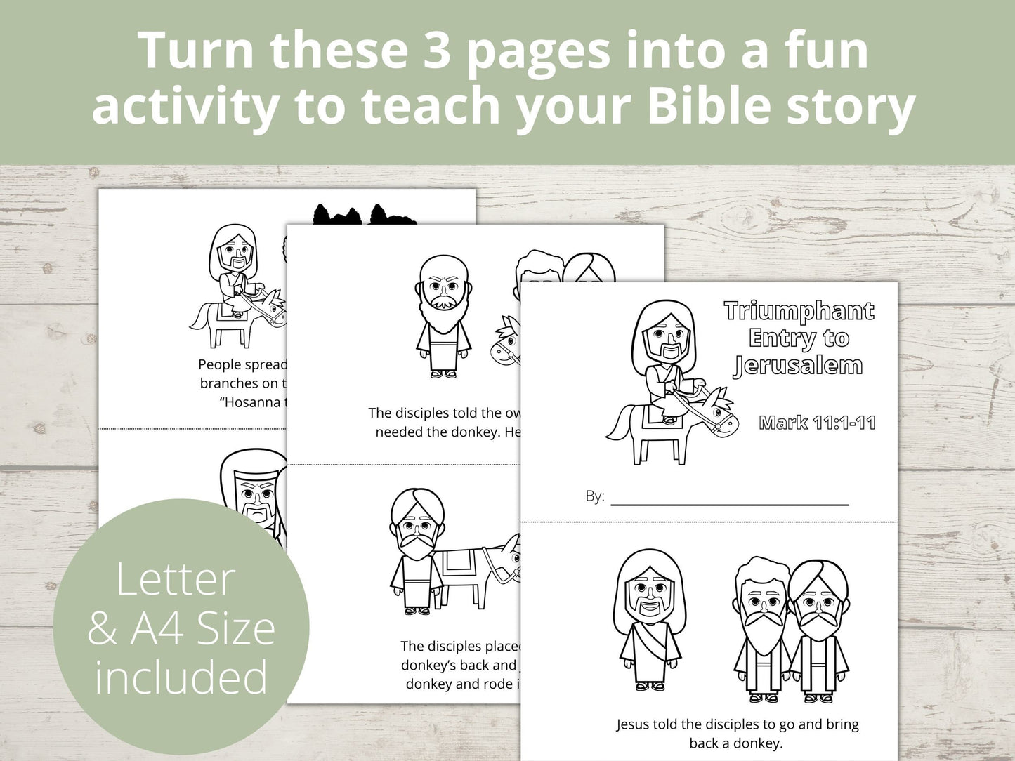 Jesus Triumphant Entry to Jerusalem Printable Half Page Book