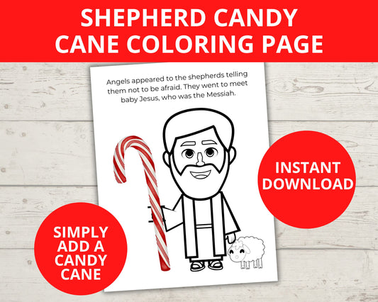 Shepherd Candy Cane Coloring Page