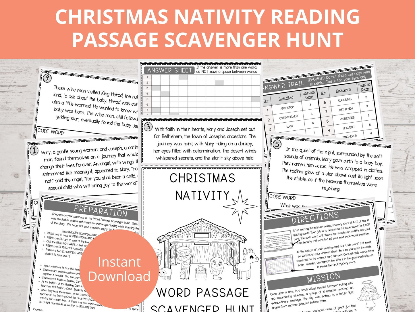 Christmas Nativity Reading Passage Scavenger Hunt