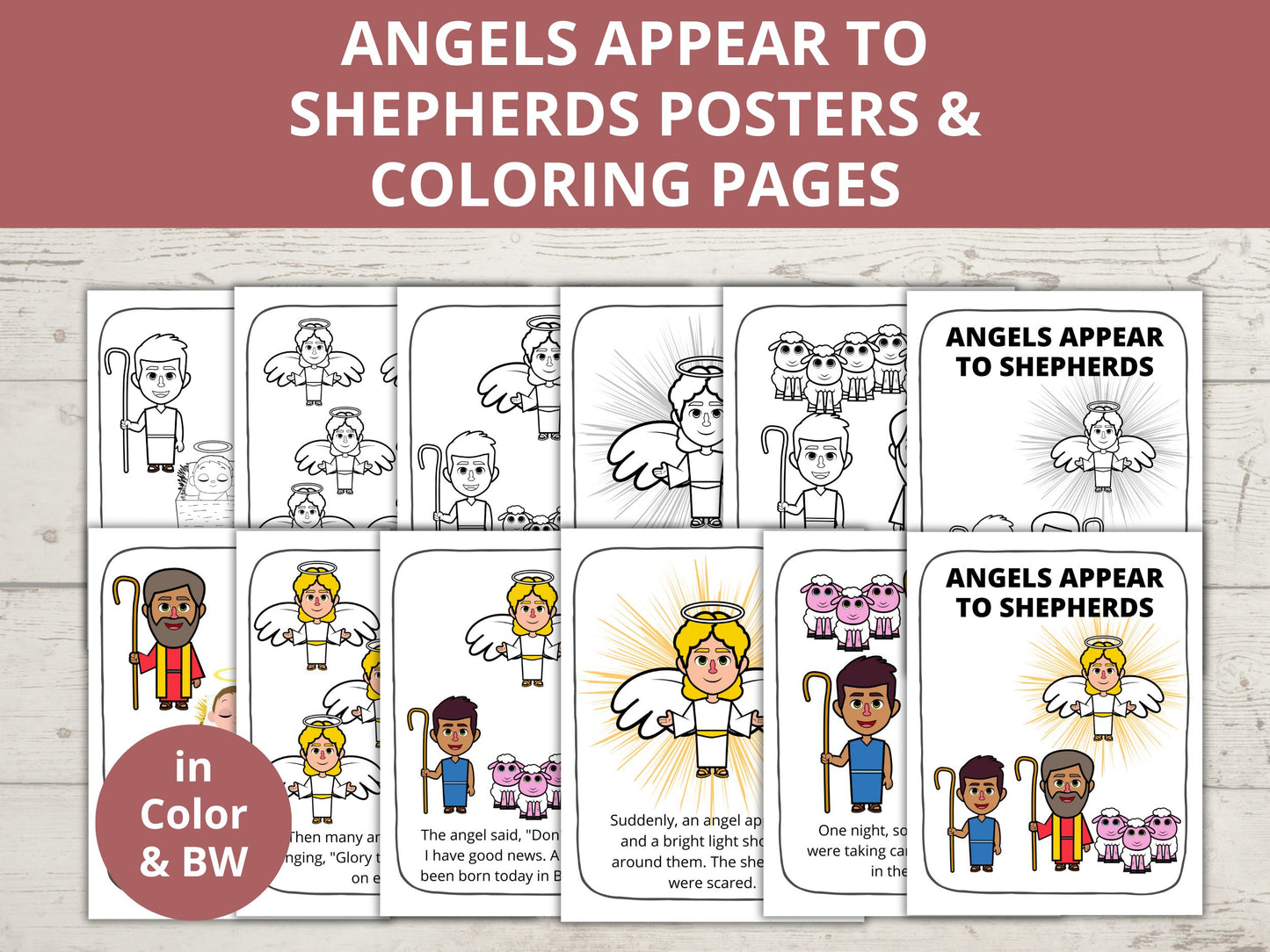 Angels Appear to Shepherds Posters and Coloring Pages