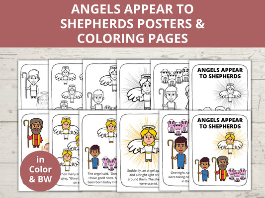 Angels Appear to Shepherds Posters and Coloring Pages