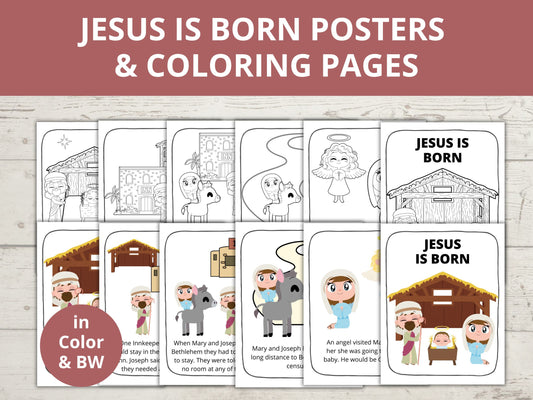 Jesus is Born Posters and Coloring Pages