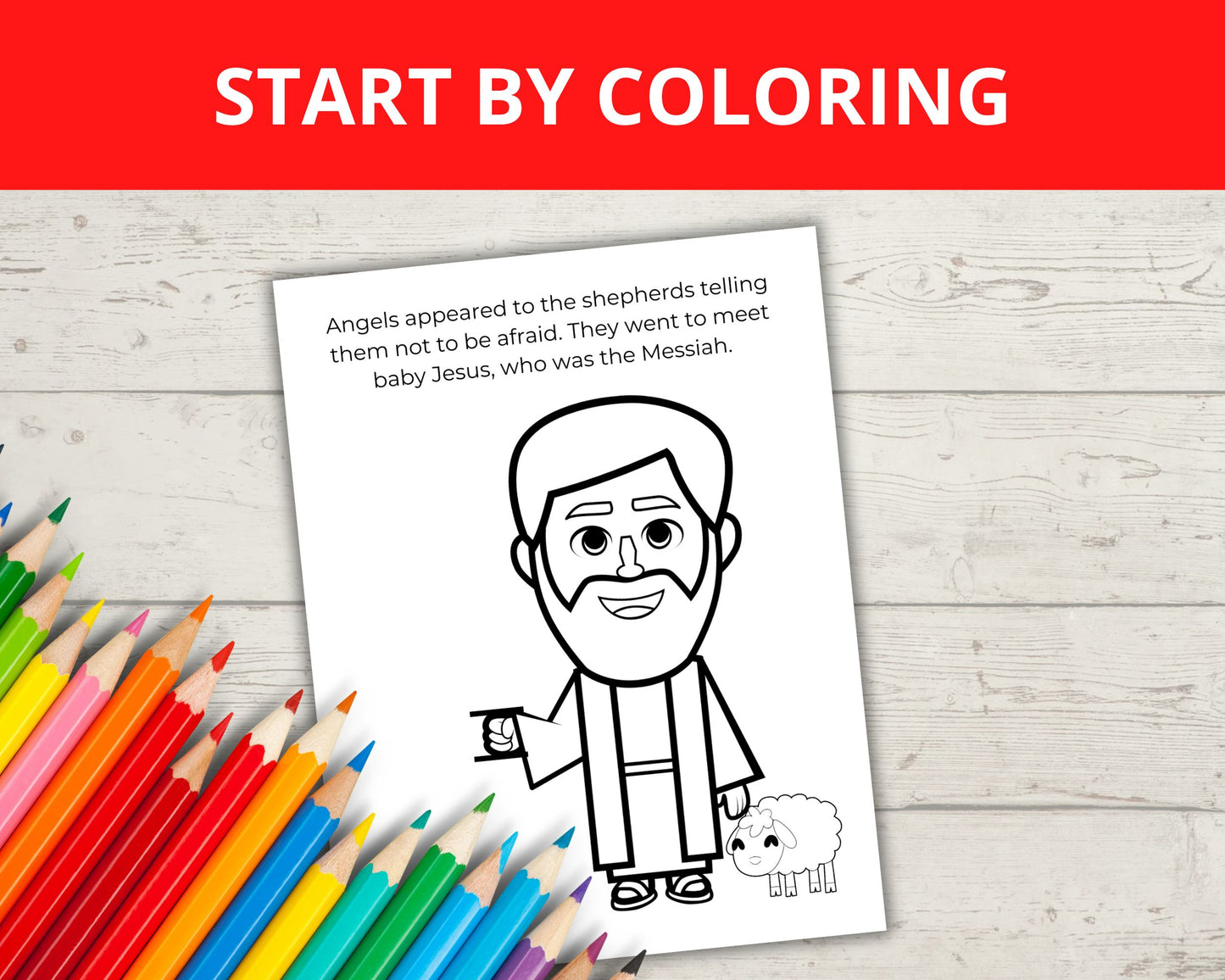 Shepherd Candy Cane Coloring Page