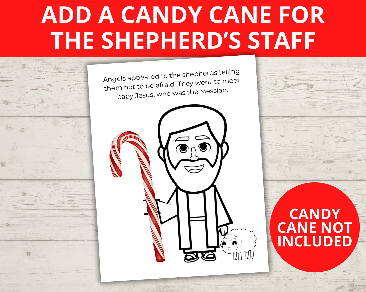 Shepherd Candy Cane Coloring Page