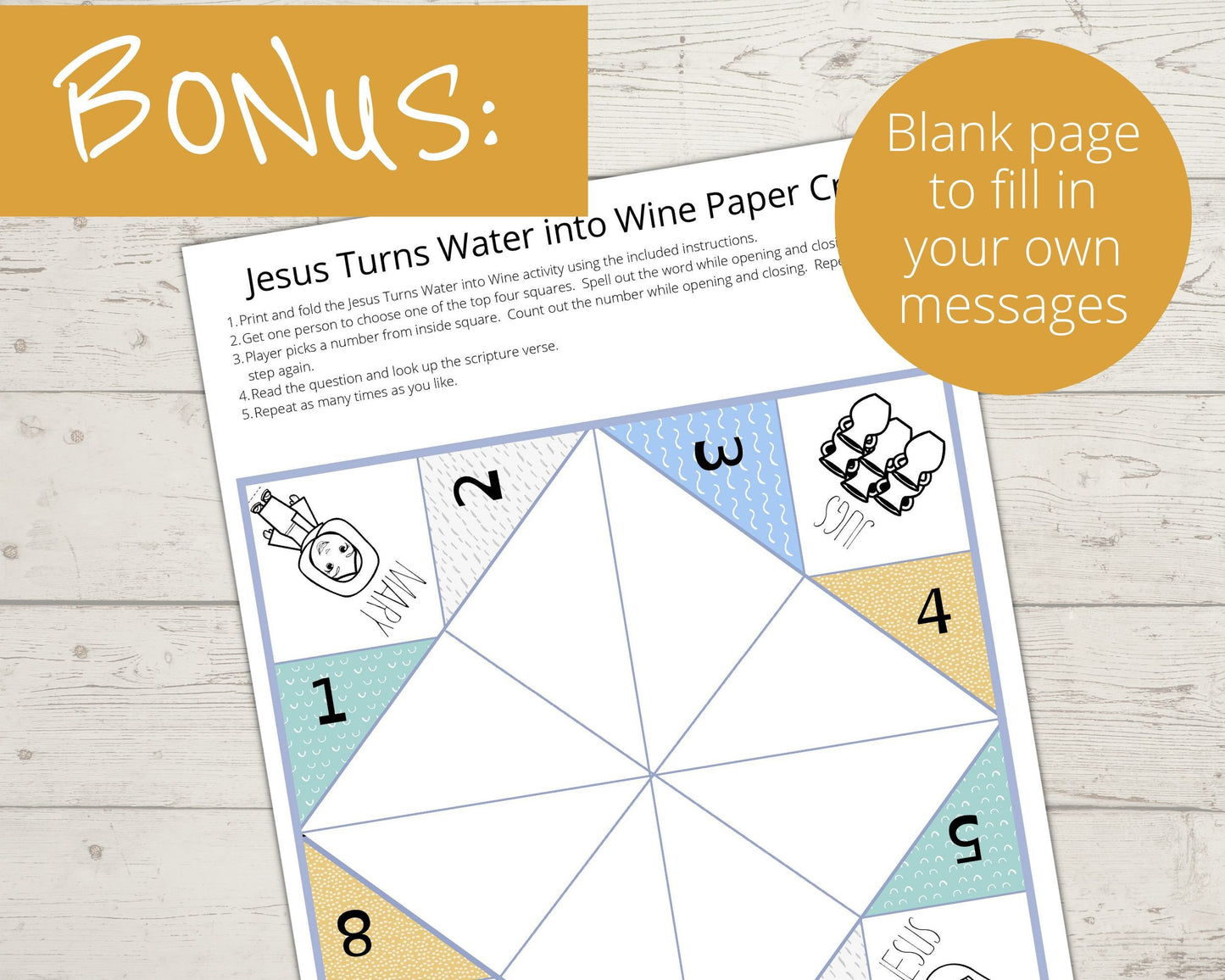 Jesus Turns Water into Wine Printable Cootie Catcher