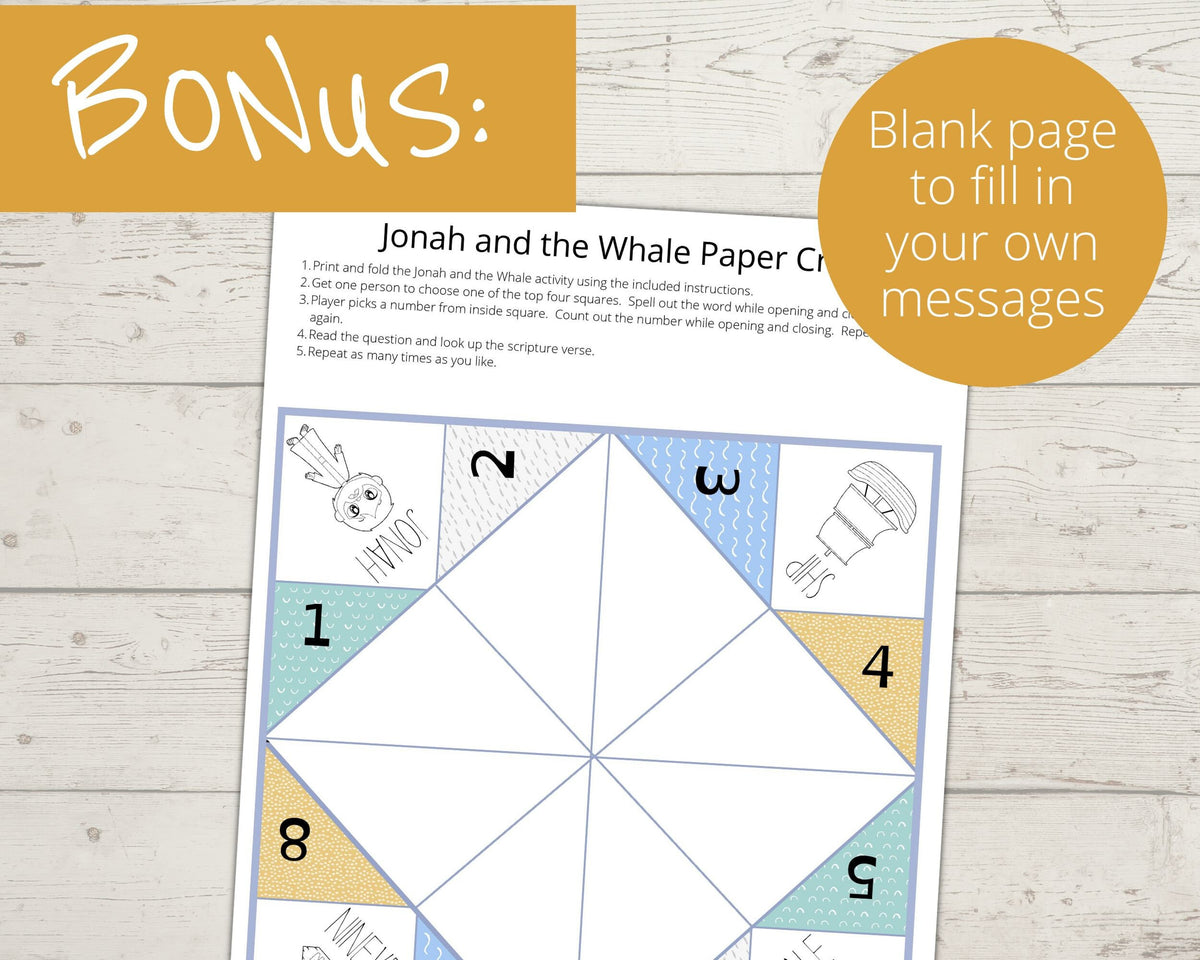 Jonah and the Whale Printable Cootie Catcher – Stored Up Treasure