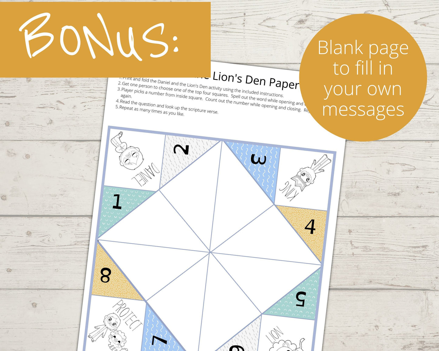 Daniel in the Lion's Den Printable Cootie Catcher