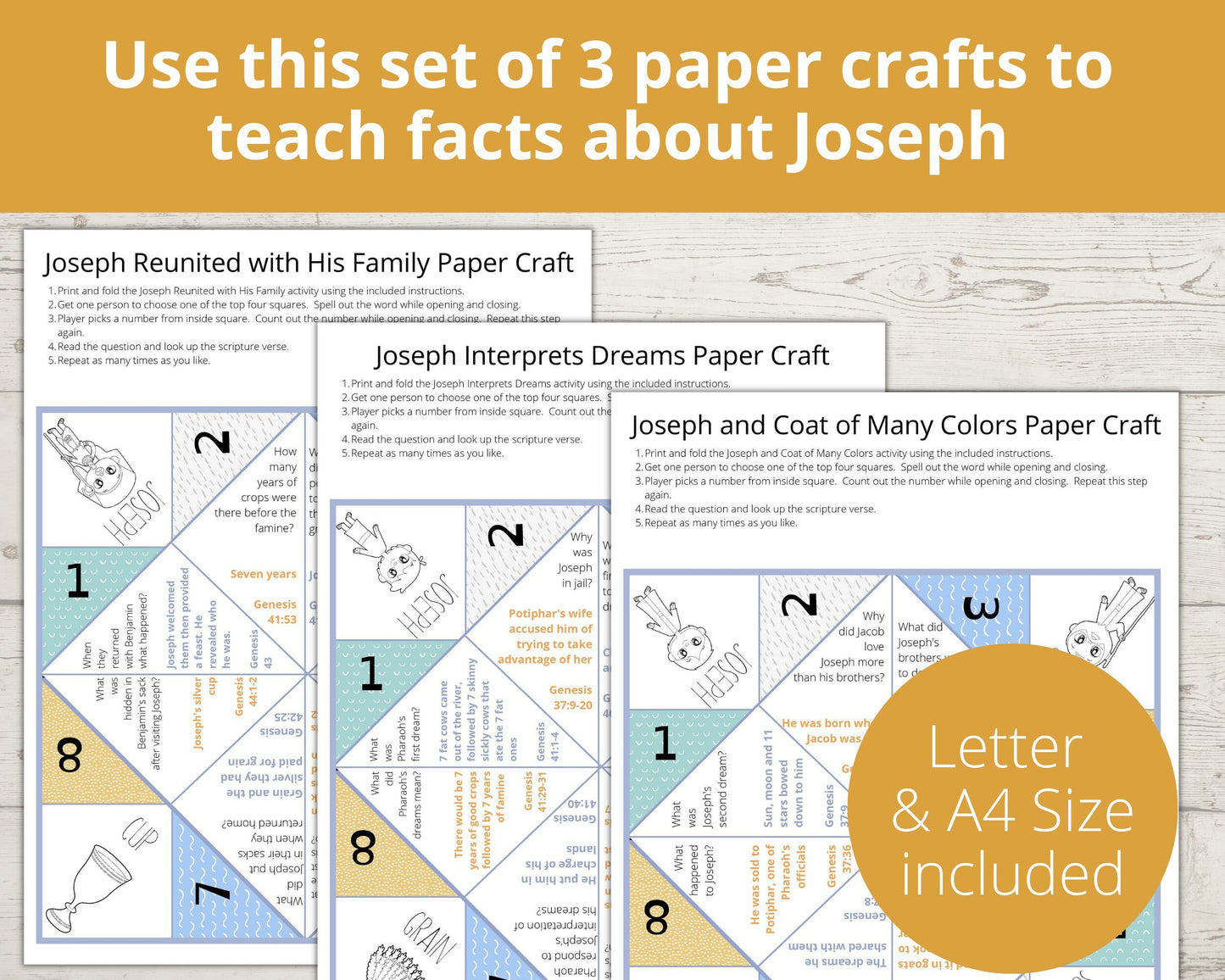 Story of Joseph Printable Cootie Catchers, Set of 3