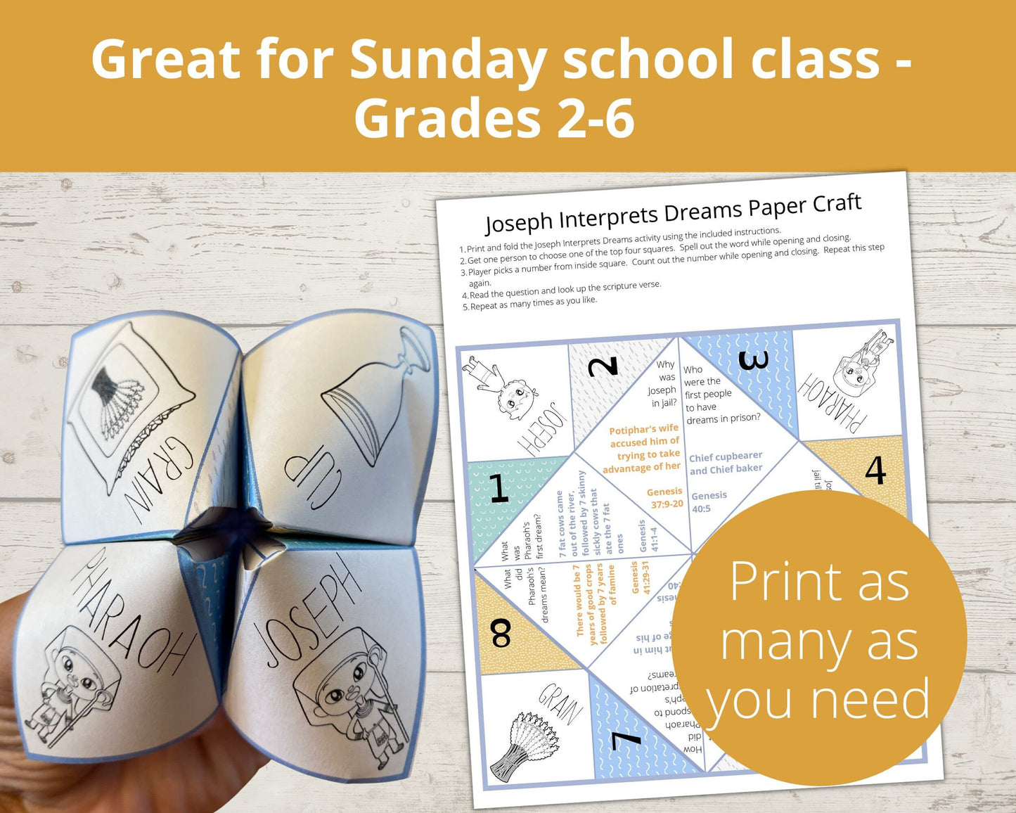 Story of Joseph Printable Cootie Catchers, Set of 3