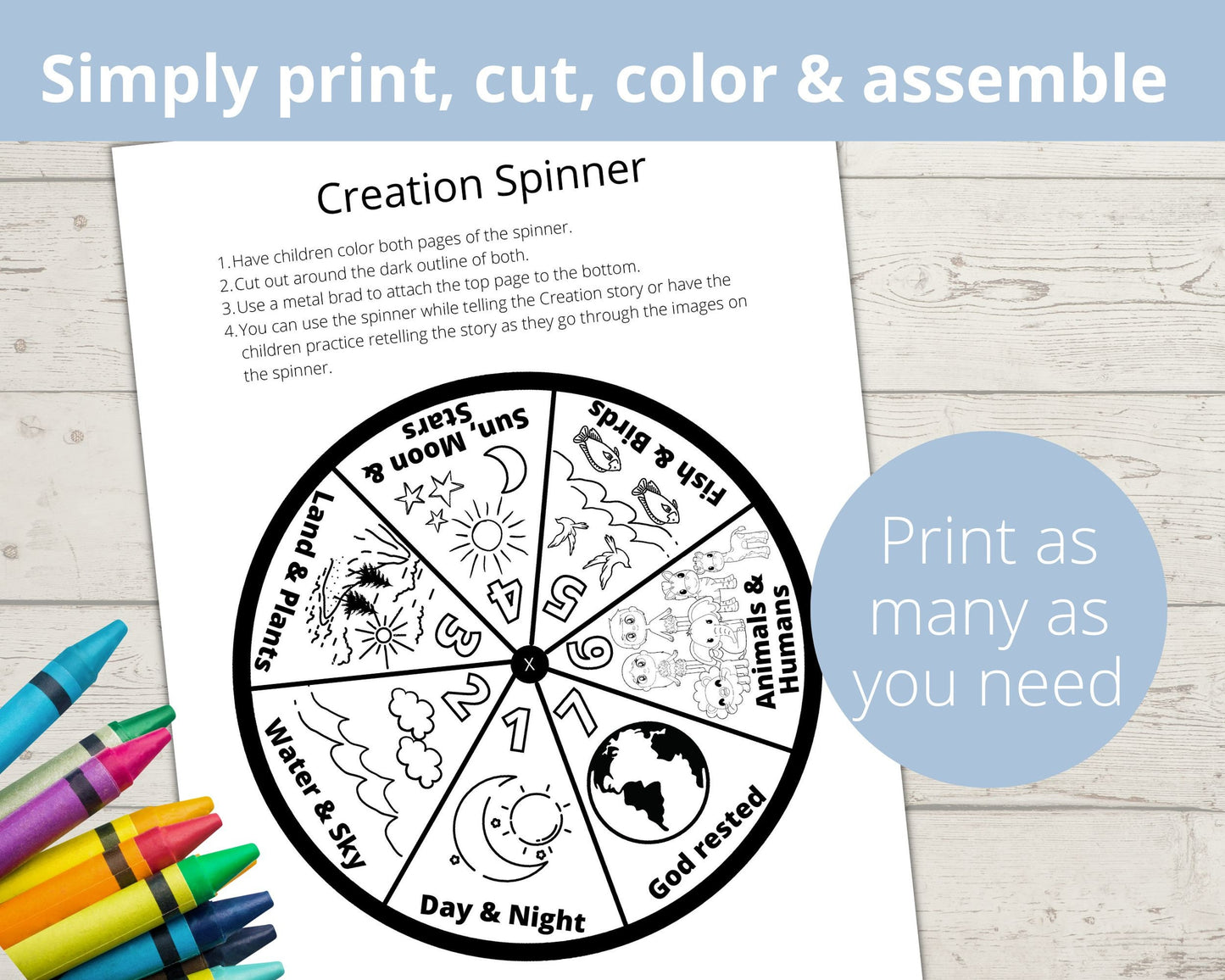 Days of Creation Printable Spinner