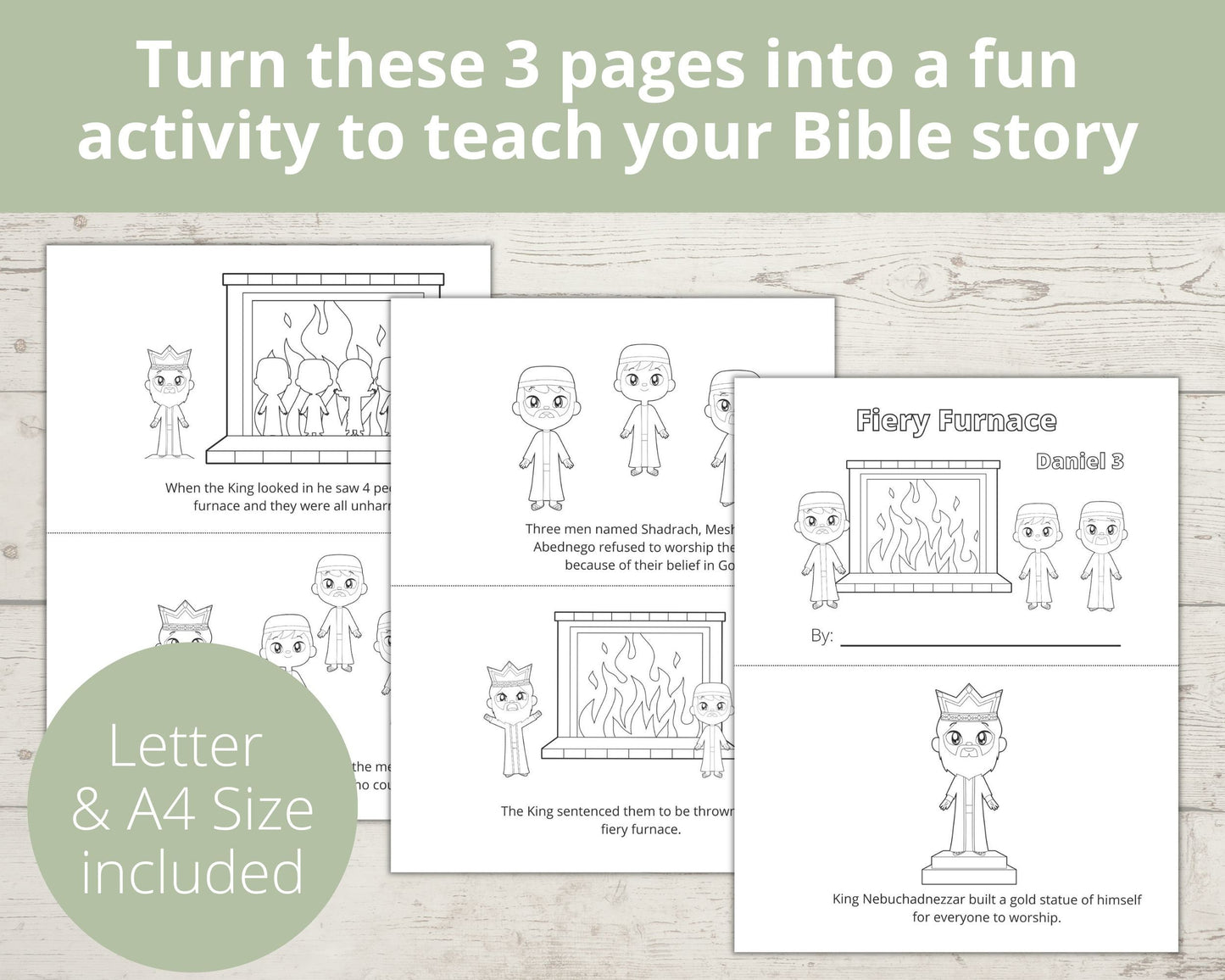 Fiery Furnace/ Shadrach Meshach Abednego Printable Half Page Book