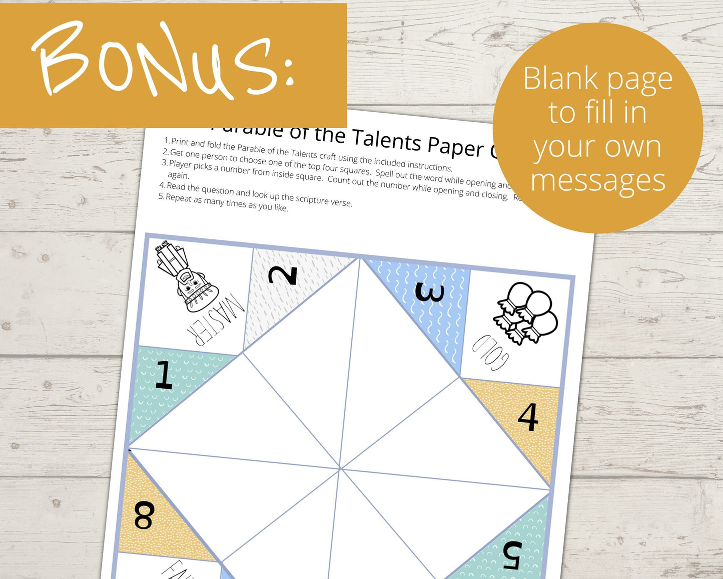 Parable of the Talents Printable Cootie Catcher