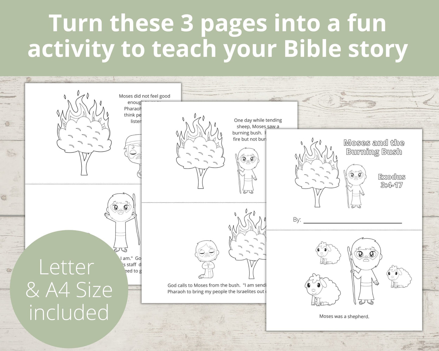 Moses and the Burning Bush Printable Half Page Book