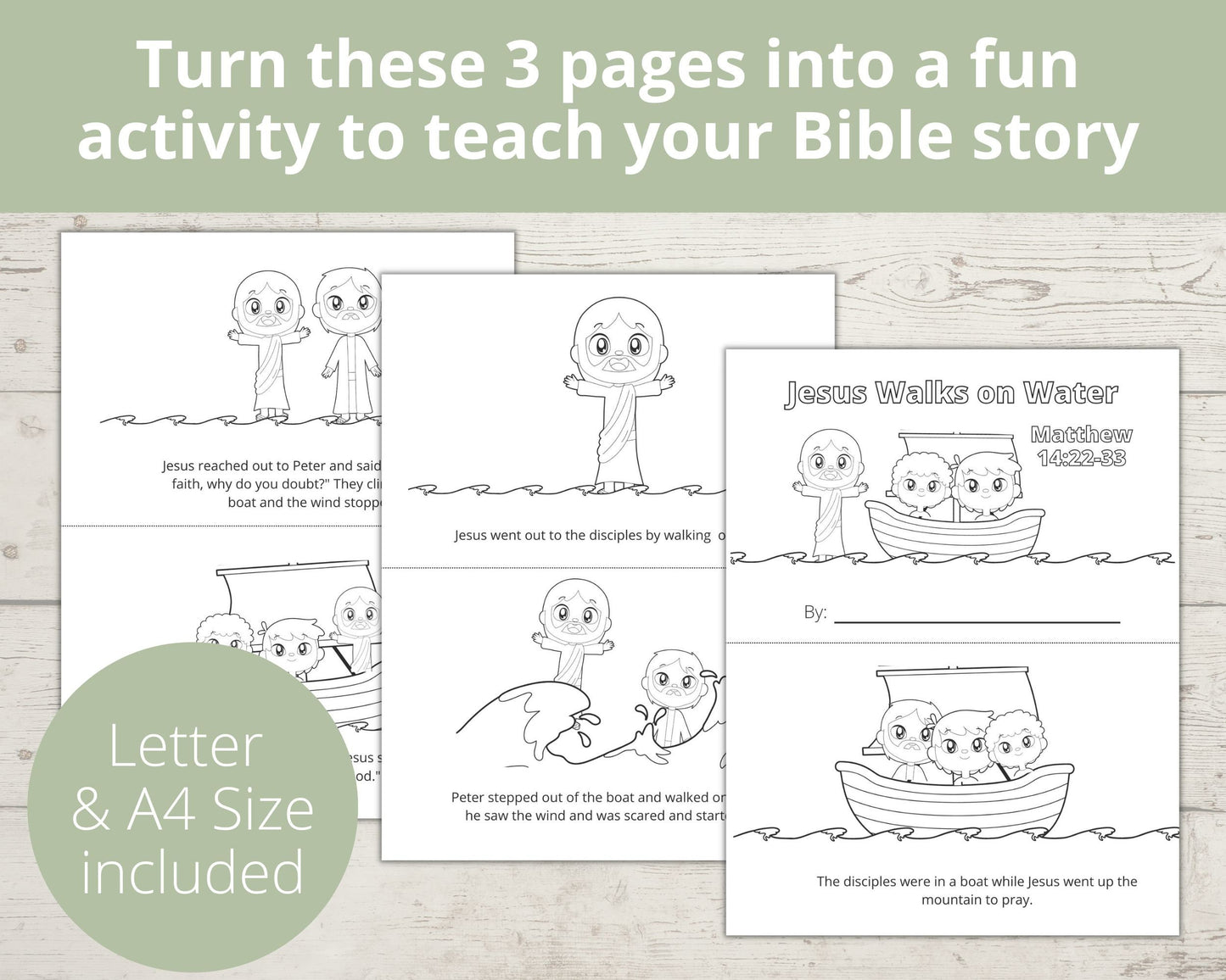 Jesus Walks on Water Printable Half Page Book