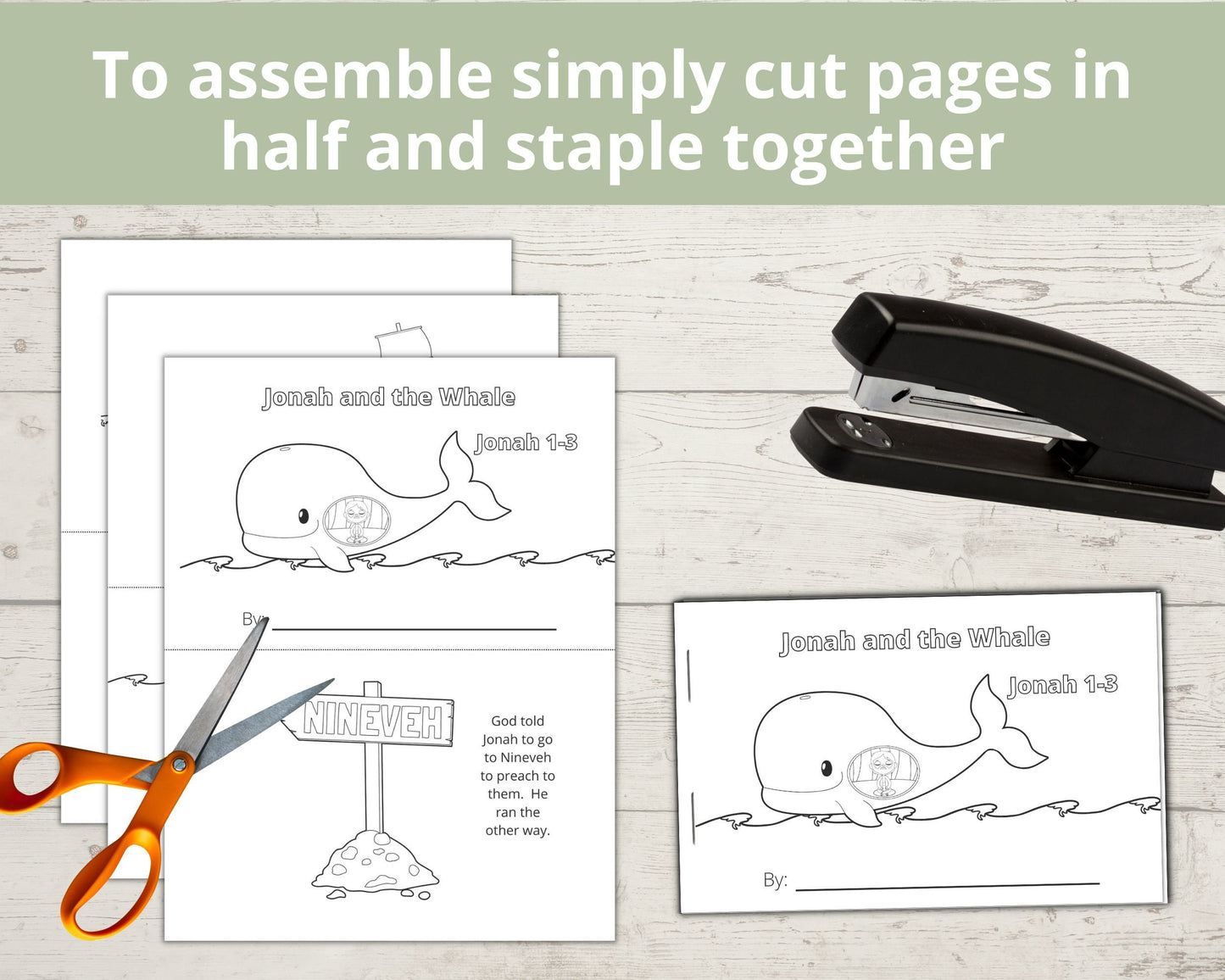 Jonah and the Whale Printable Half Page Book