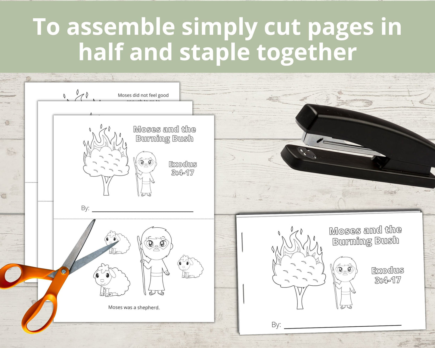 Moses and the Burning Bush Printable Half Page Book