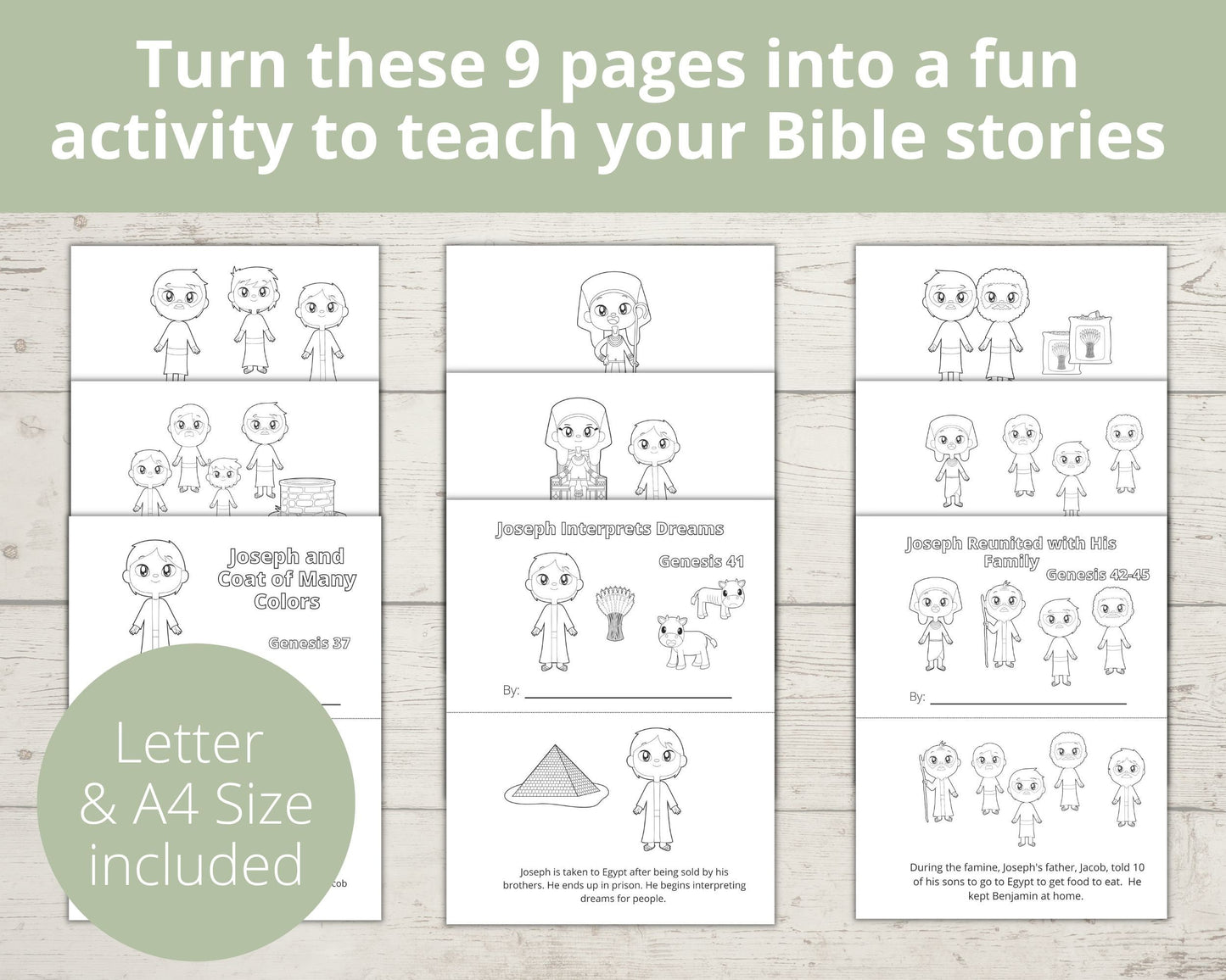 Story of Joseph Printable Half Page Book, Set of 3