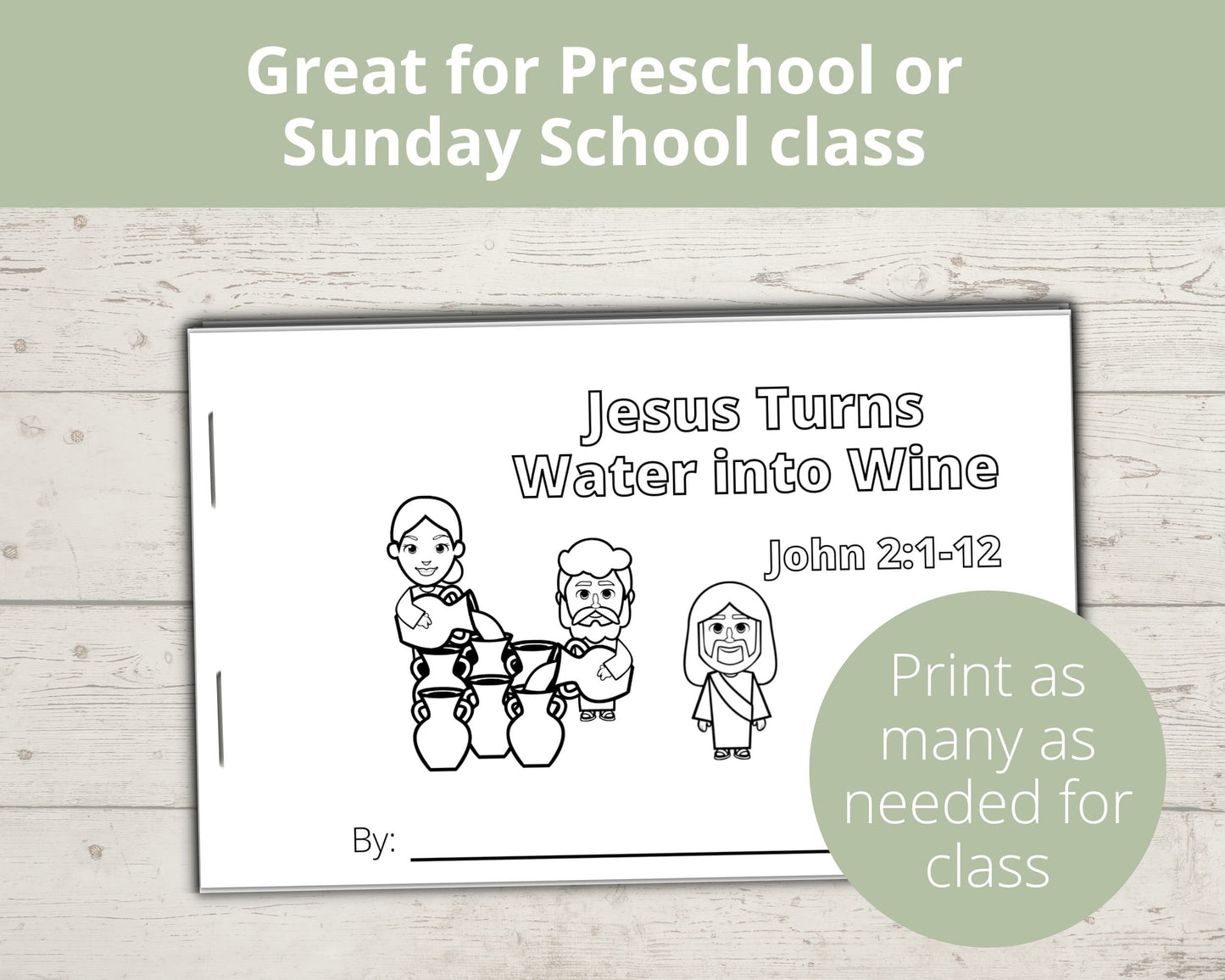 Jesus Turns Water Into Wine Printable Half Page Book