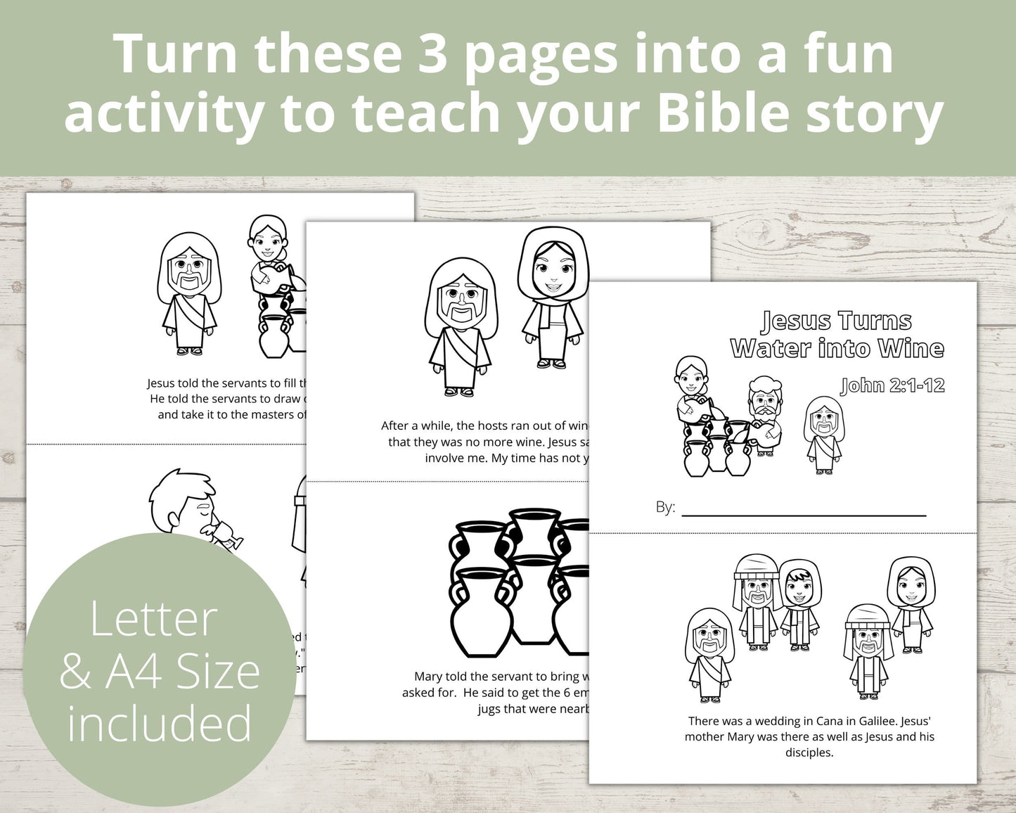 Jesus Turns Water Into Wine Printable Half Page Book