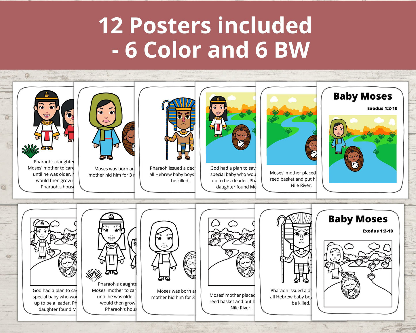 Baby Moses Posters and Coloring Pages