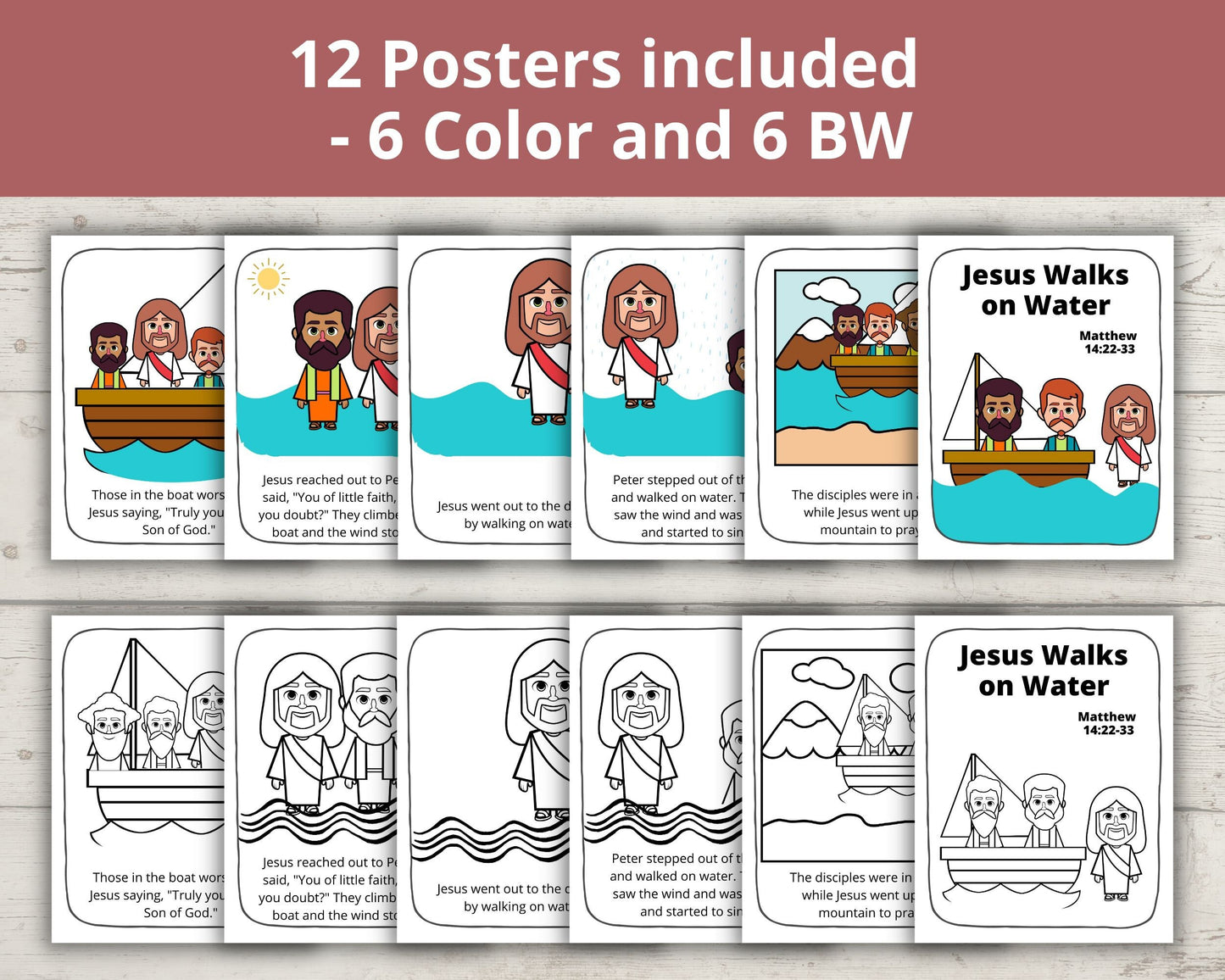 Jesus Walks on Water Printable Posters and Coloring Pages