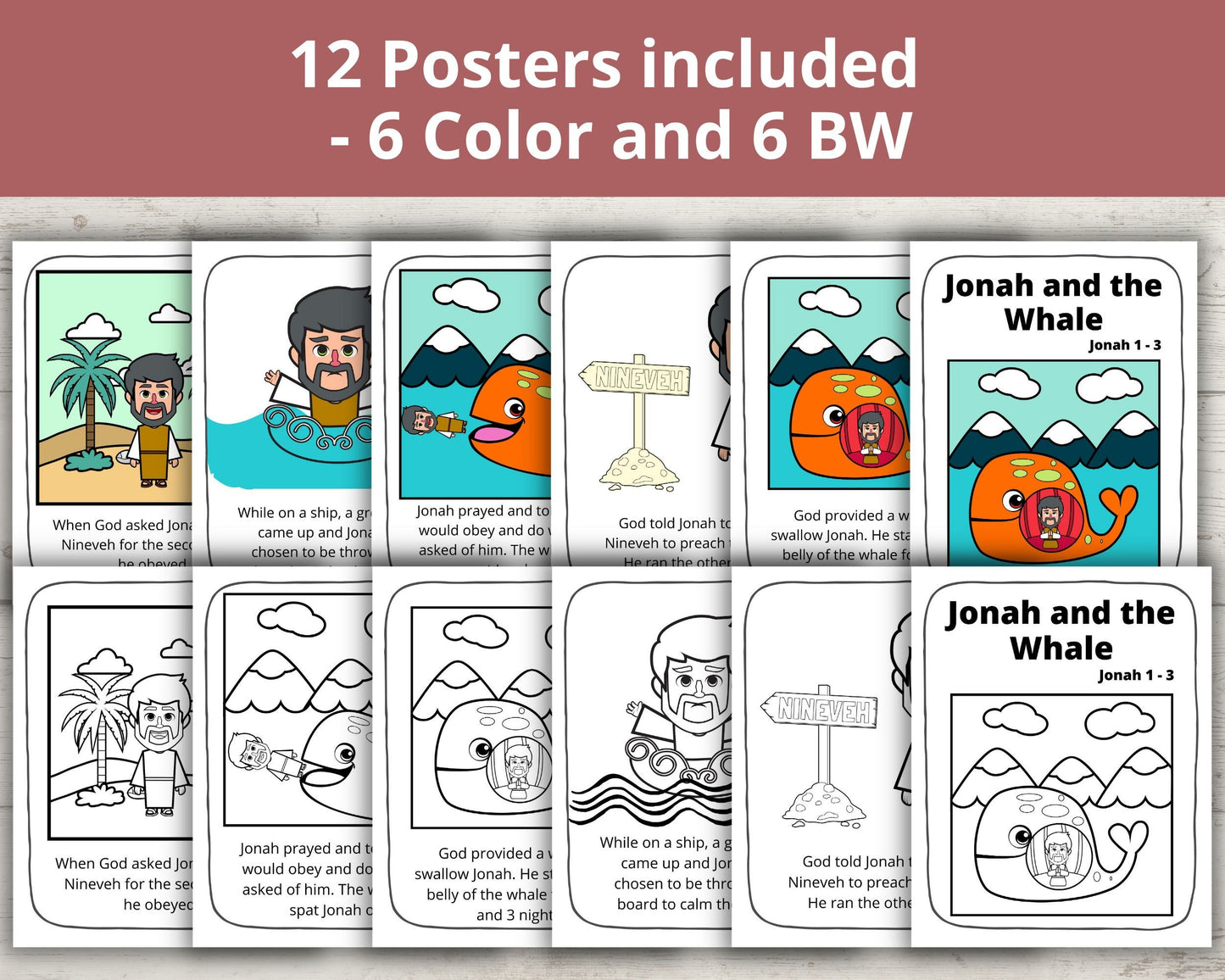 Jonah and the Whale Printable Posters and Coloring Pages