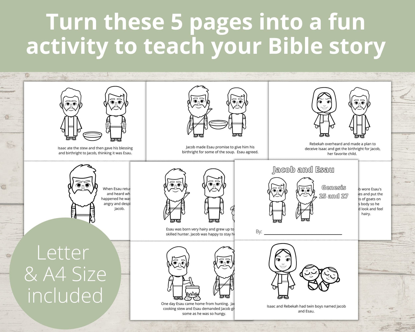 Jacob and Esau Printable Half Page Book