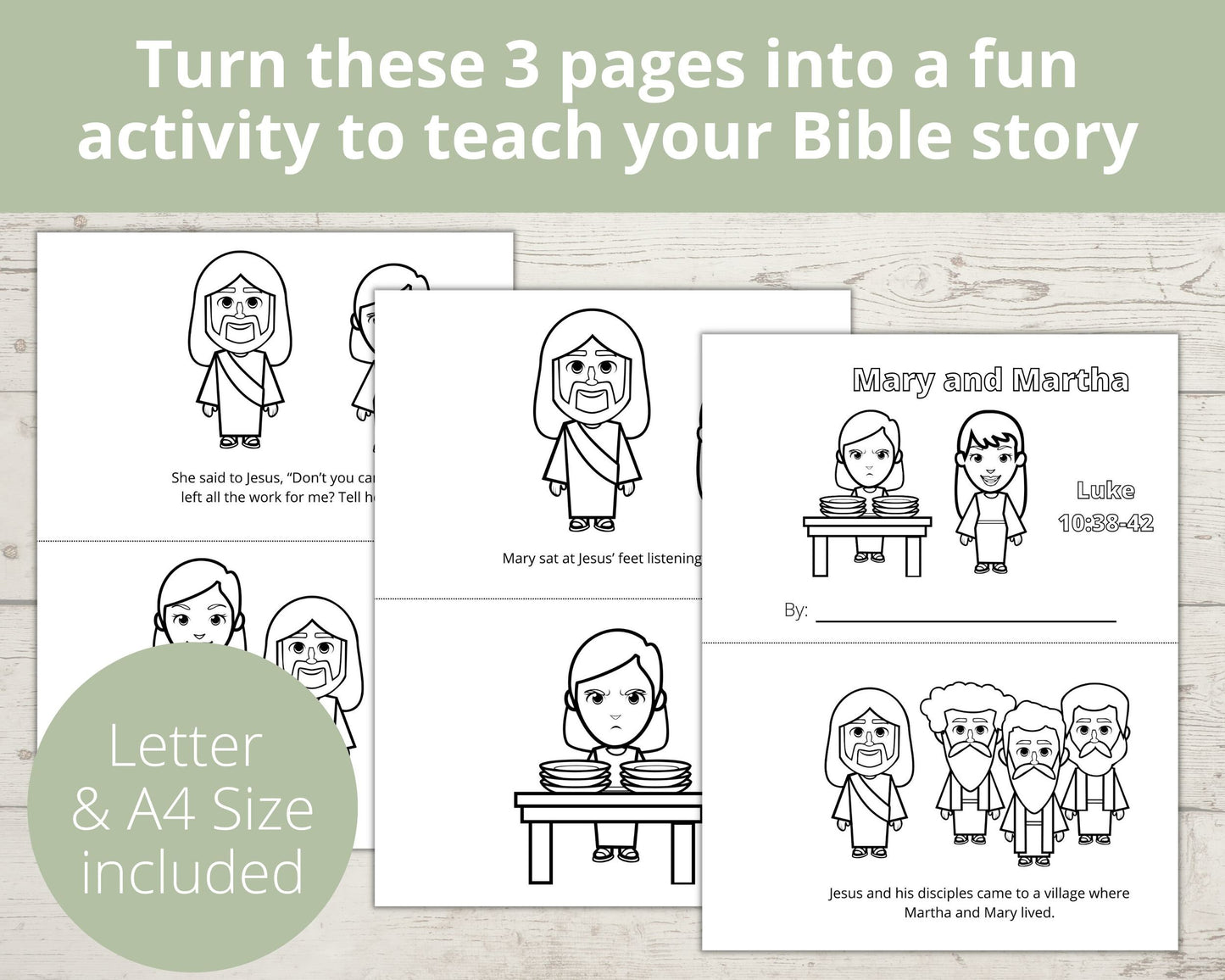 Mary and Martha Printable Half Page Book